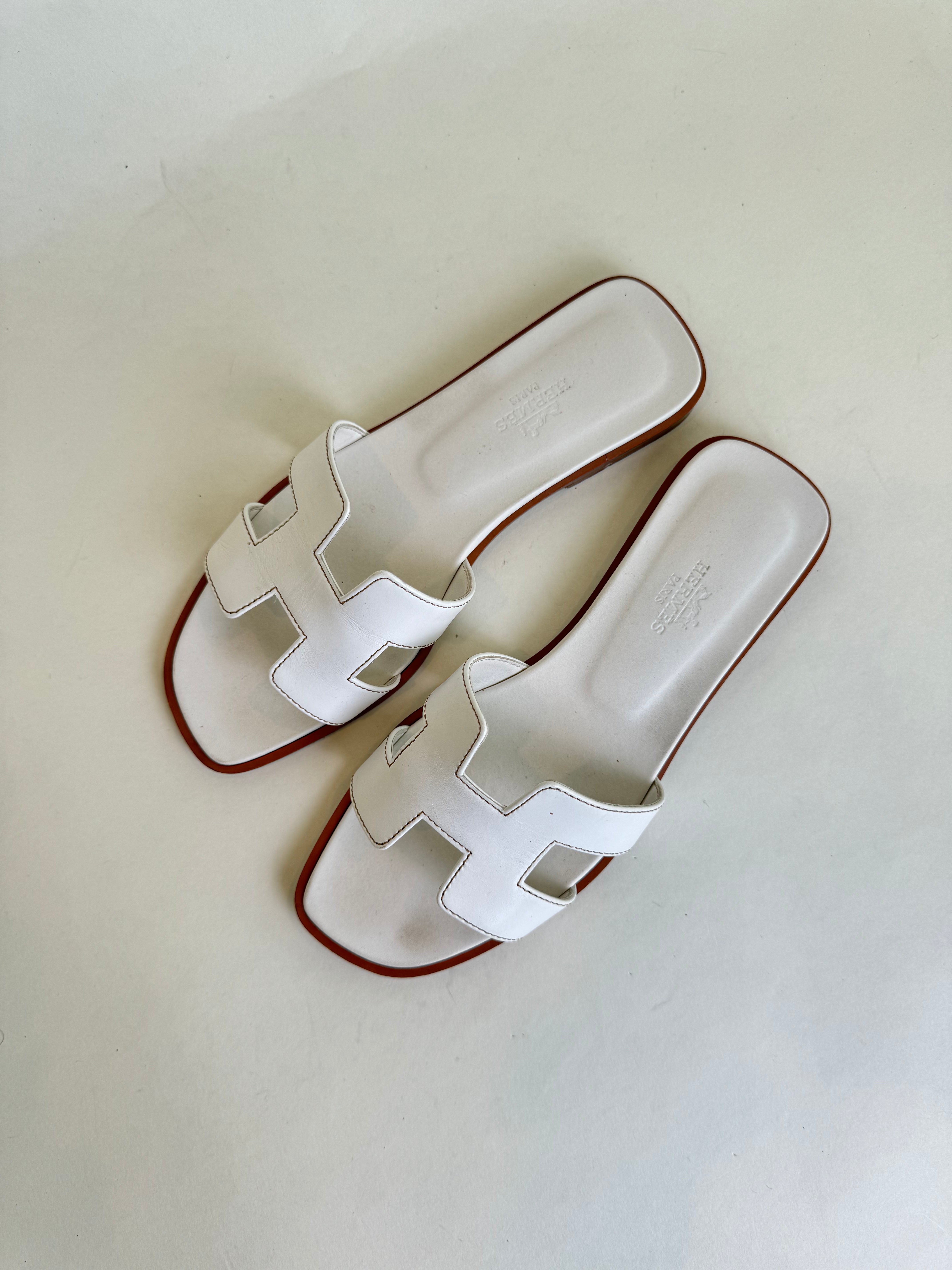 Hermes White Oran Sandal 36