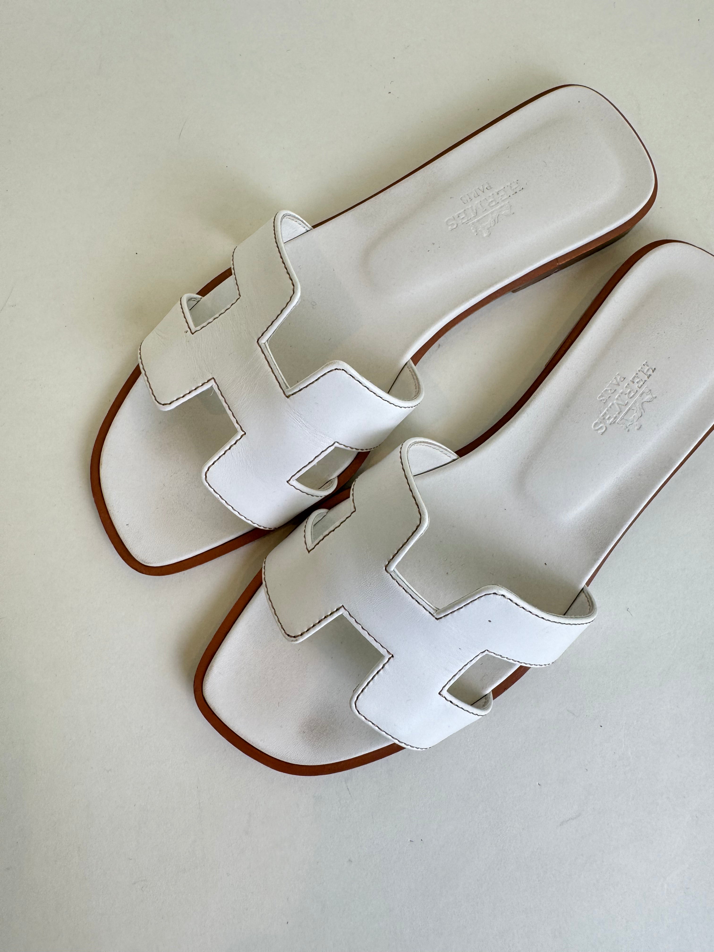 Hermes White Oran Sandal 36