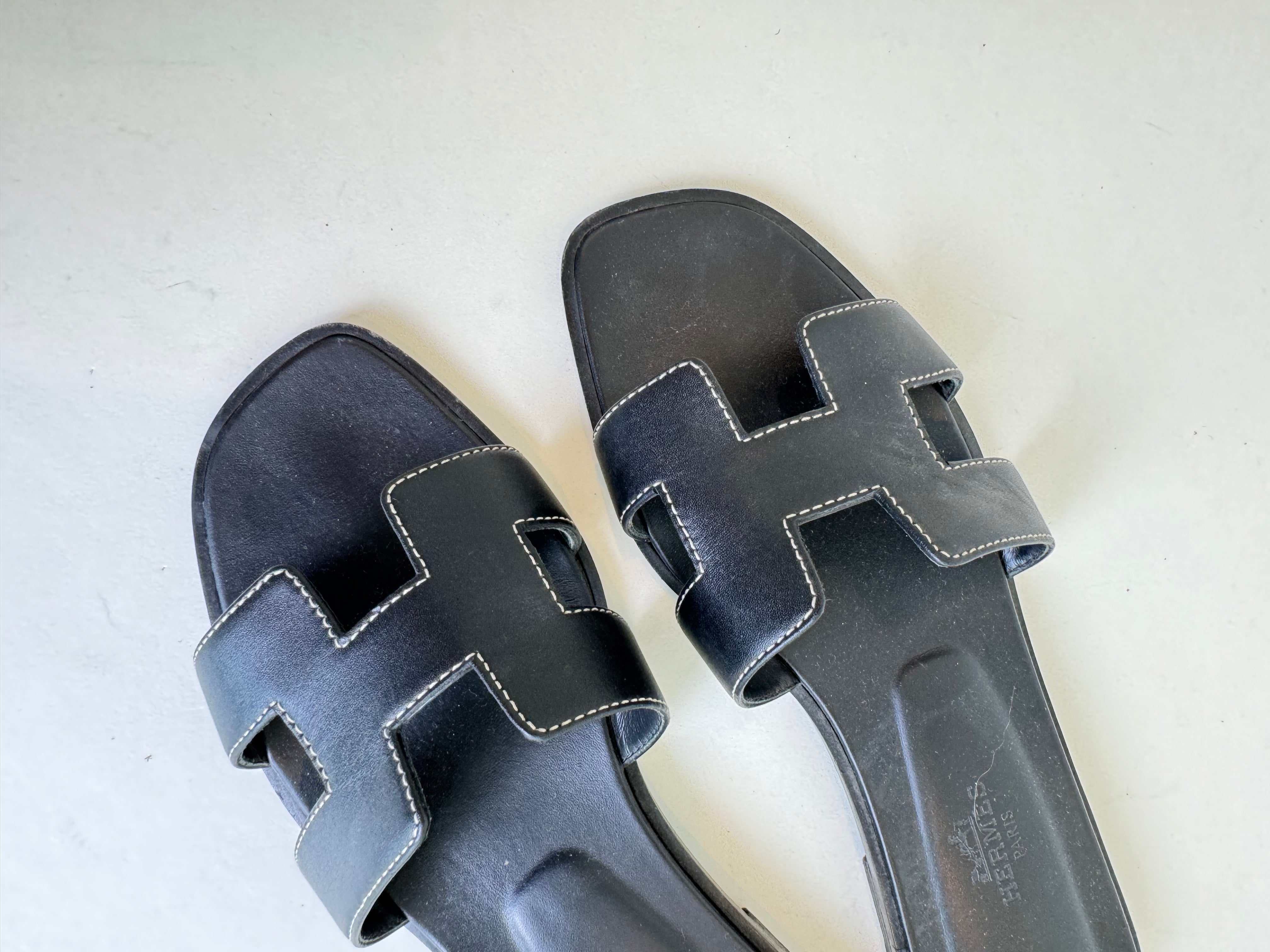 Hermes Black Oran Sandal 36