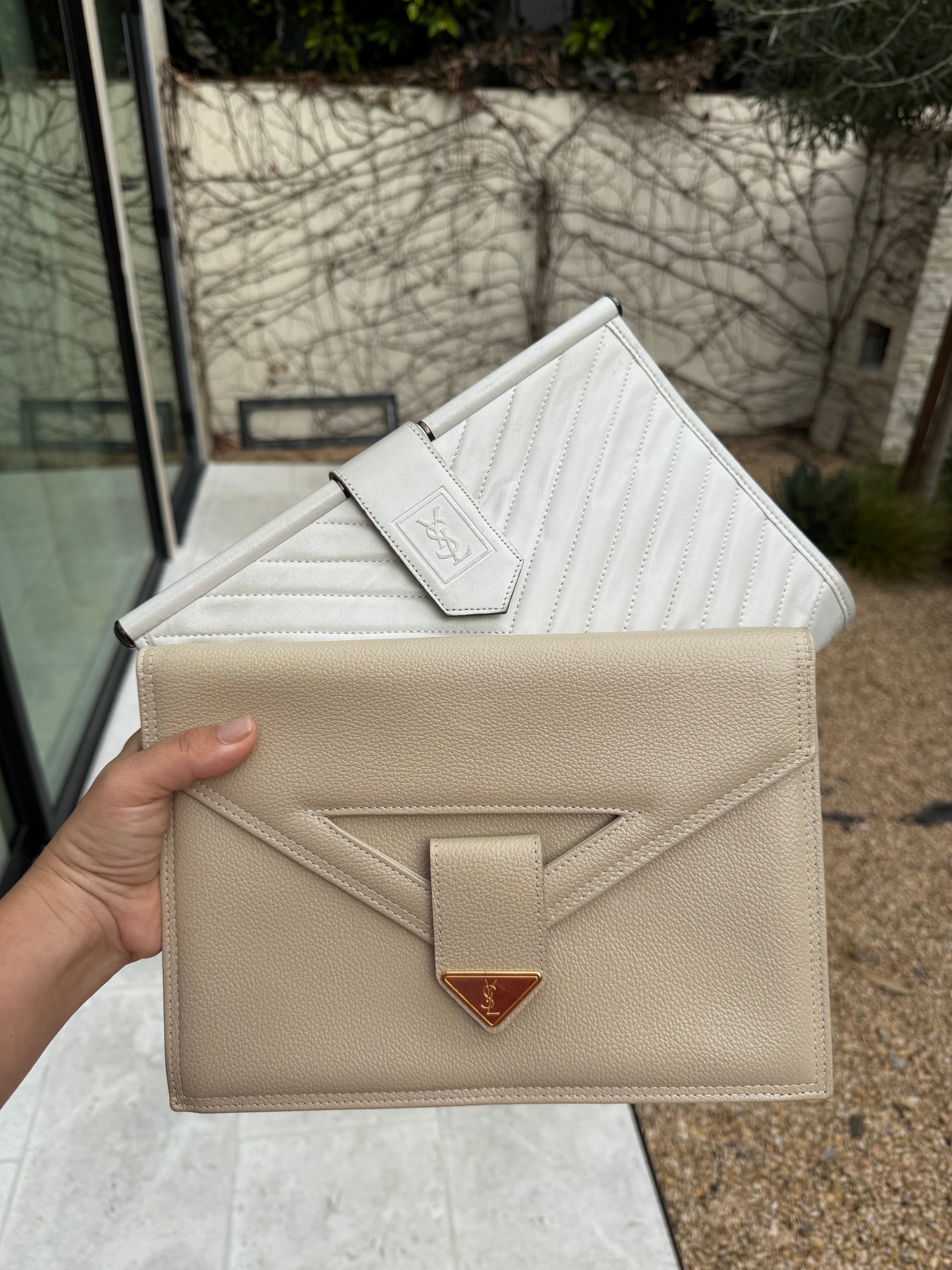 YSL Ivory Leather Envelope Clutch