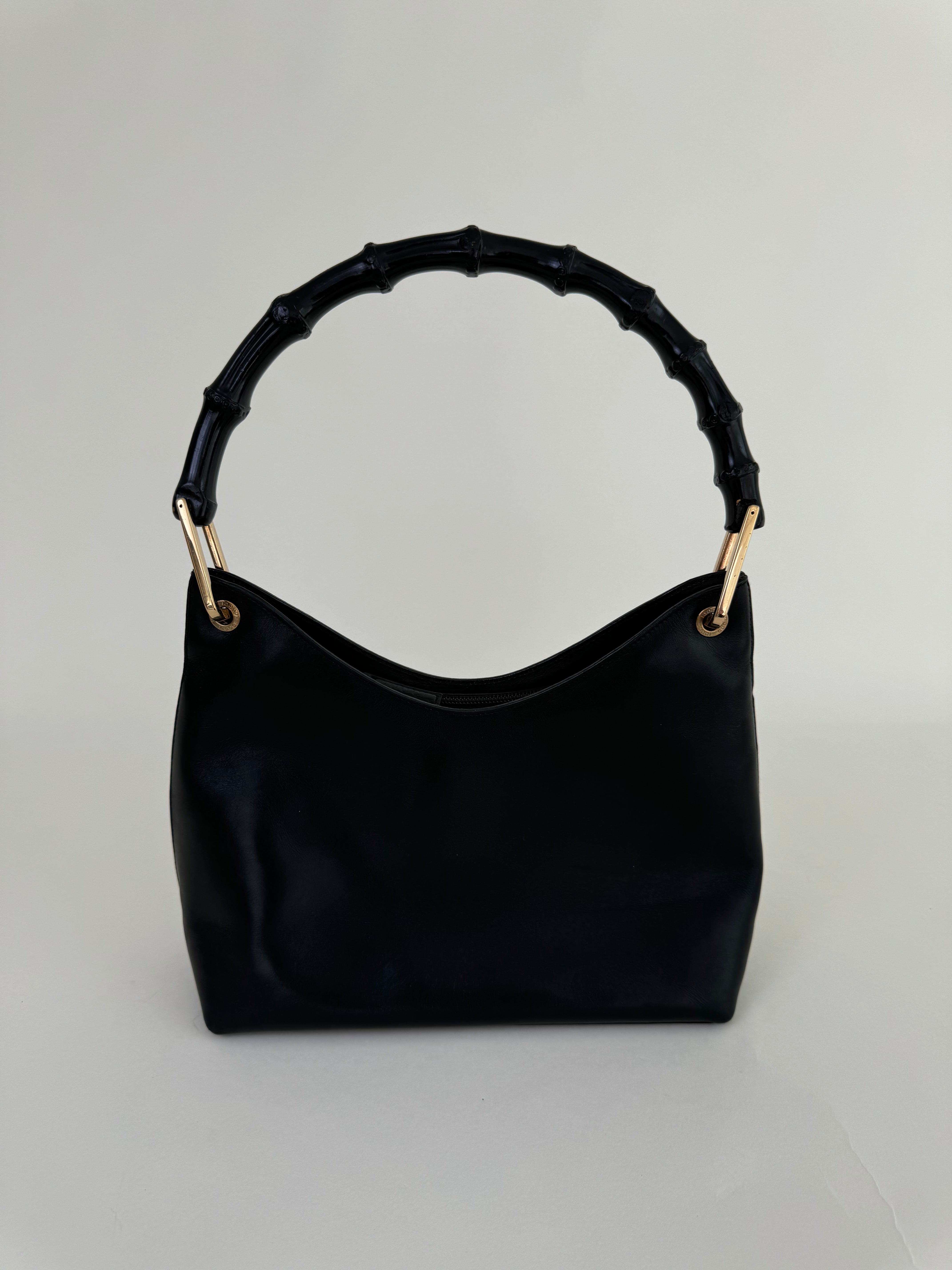 Gucci Black Leather Bamboo Handbag