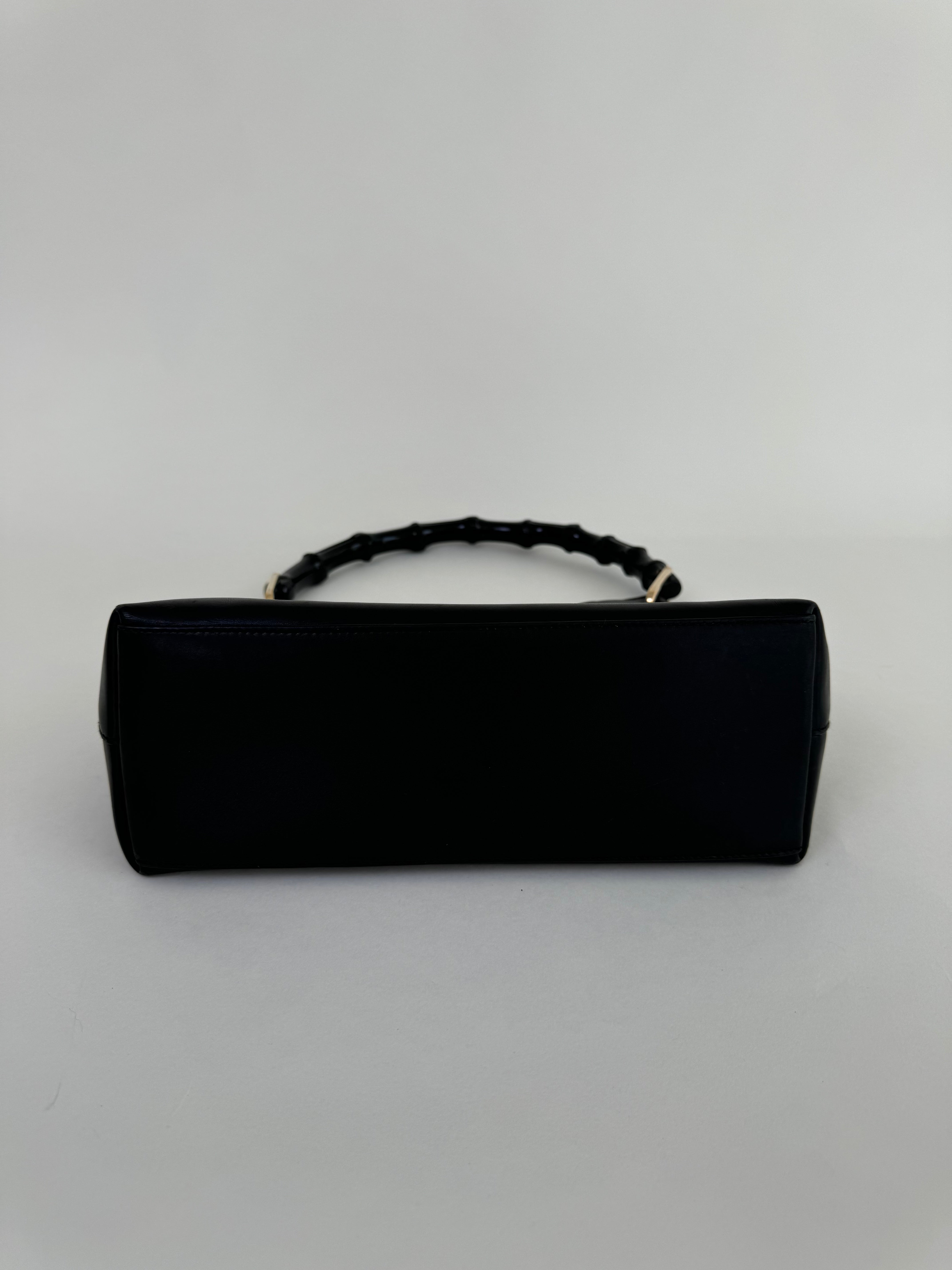 Gucci Black Leather Bamboo Handbag