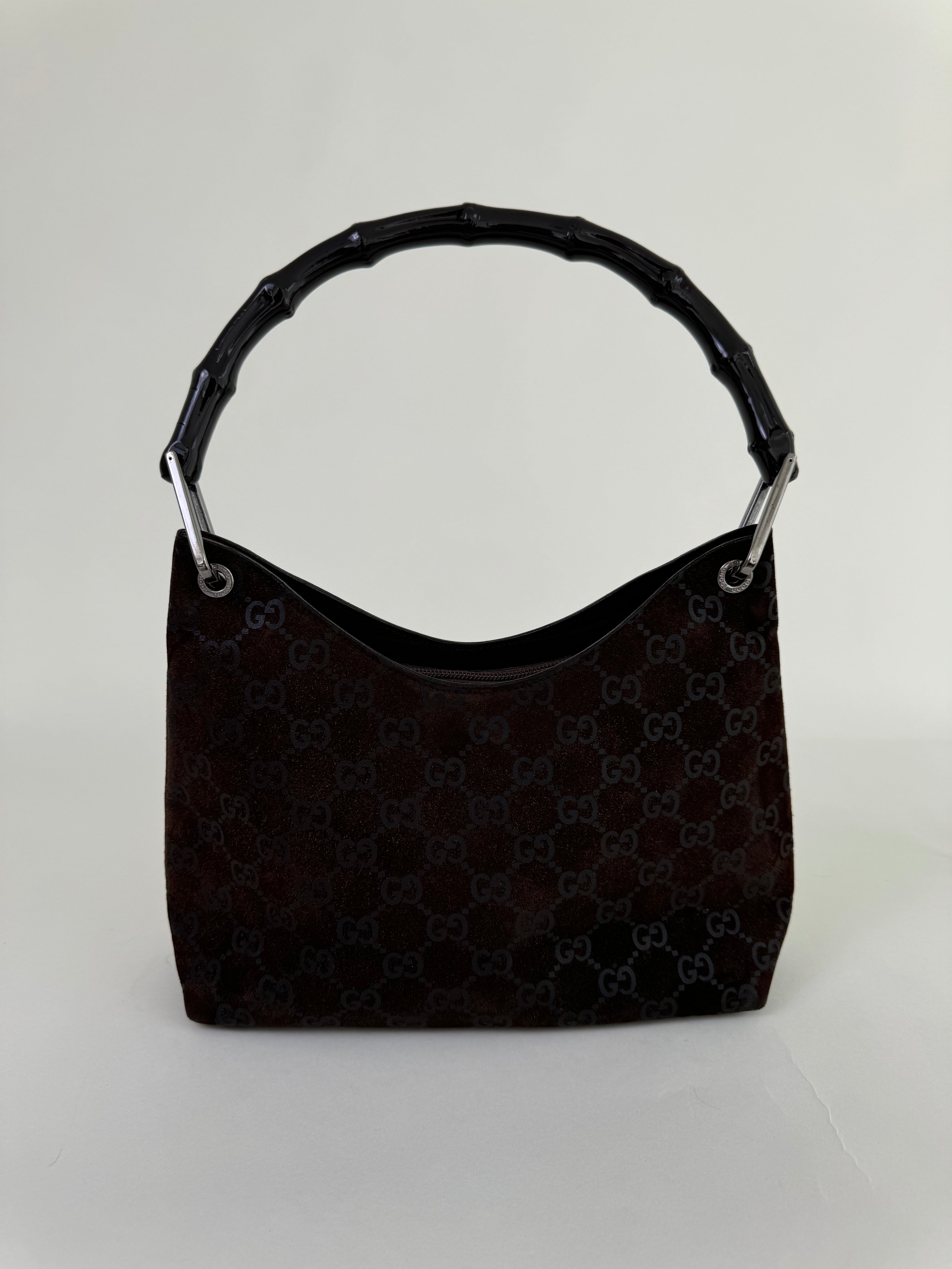 Gucci GG Monogram Brown Suede Handbag