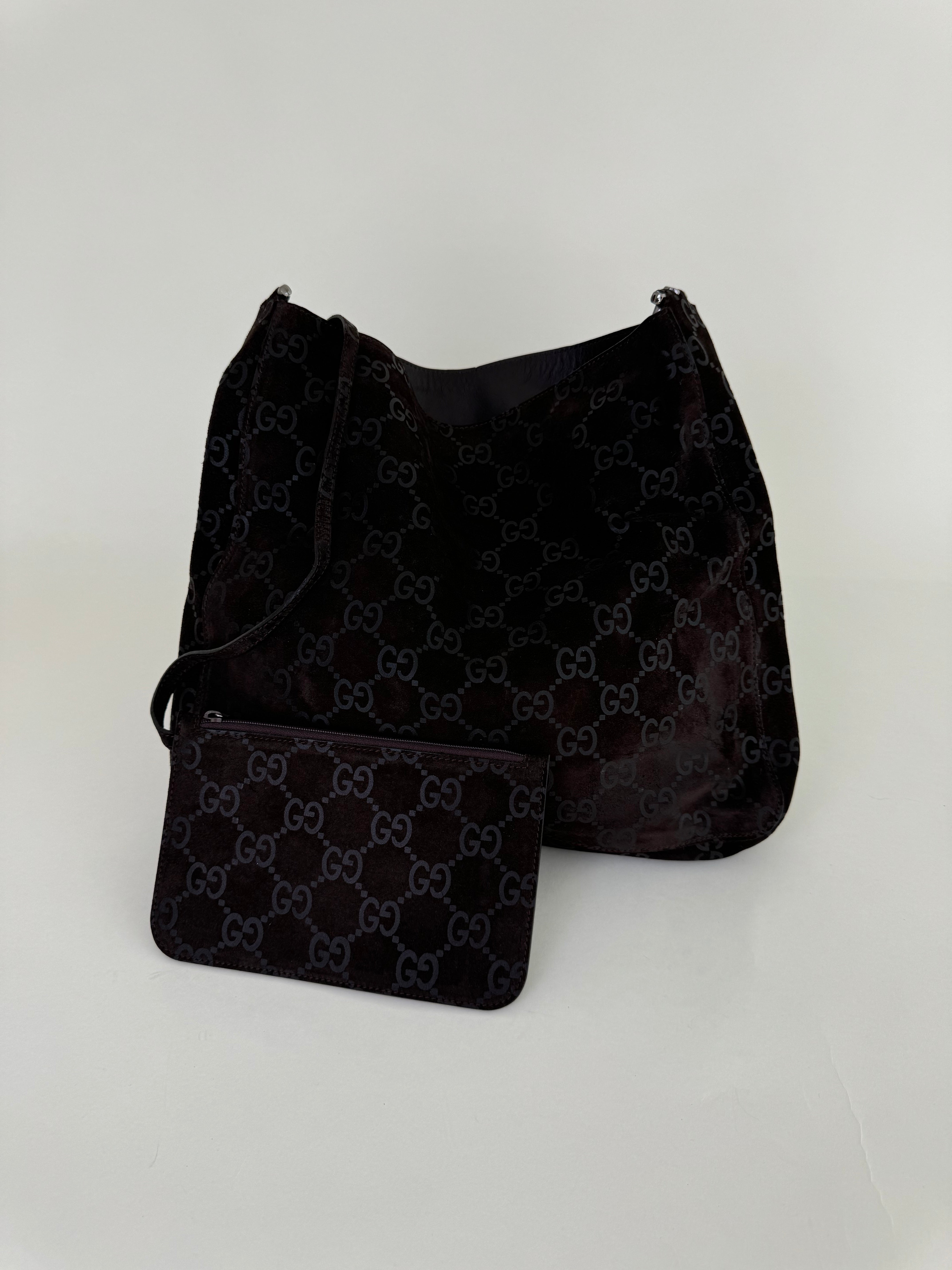 Gucci Tom Ford Slim Horsebit Brown Suede GG Hobo Bag