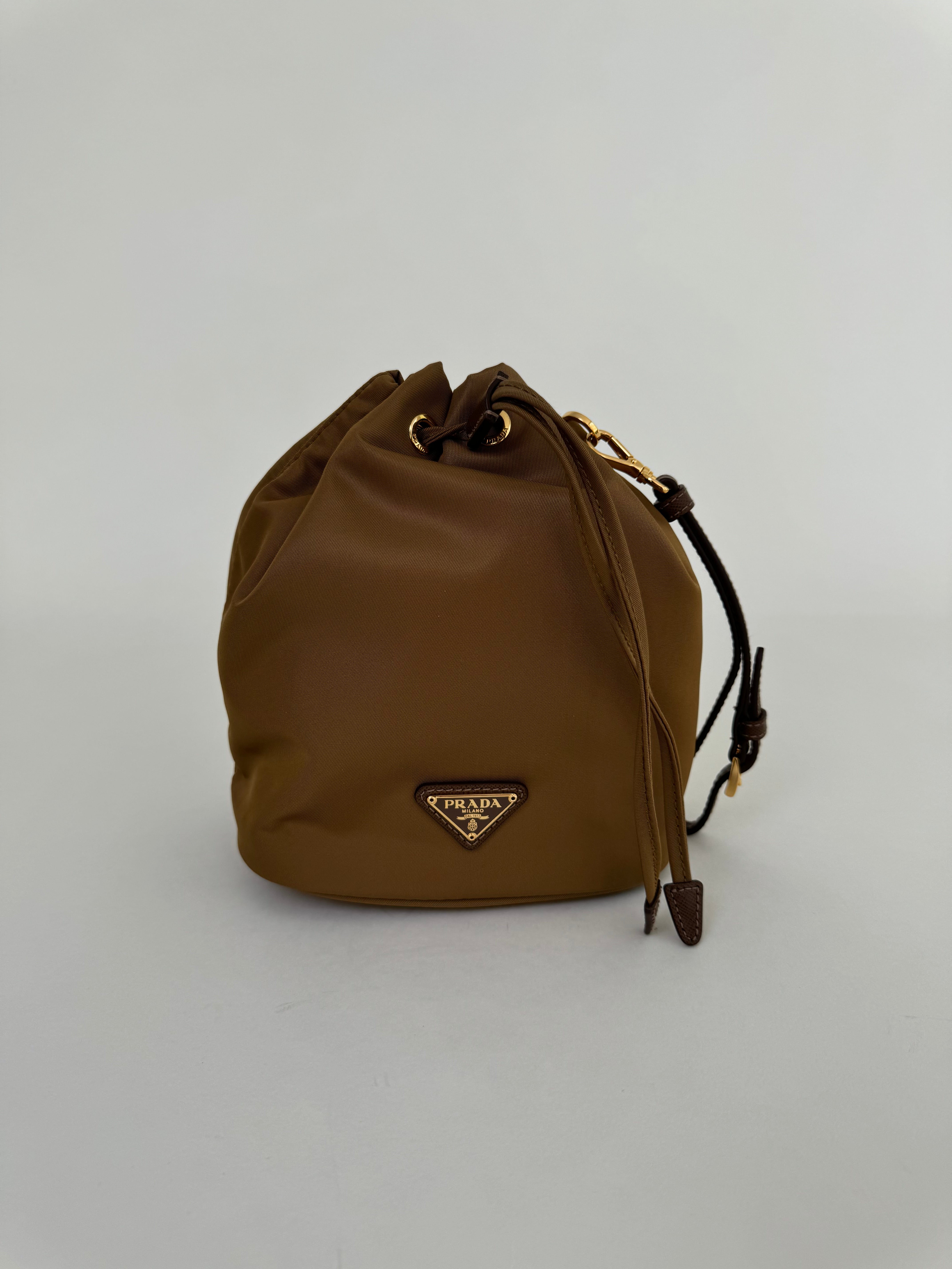 Prada Brown Nylon Bucket Bag