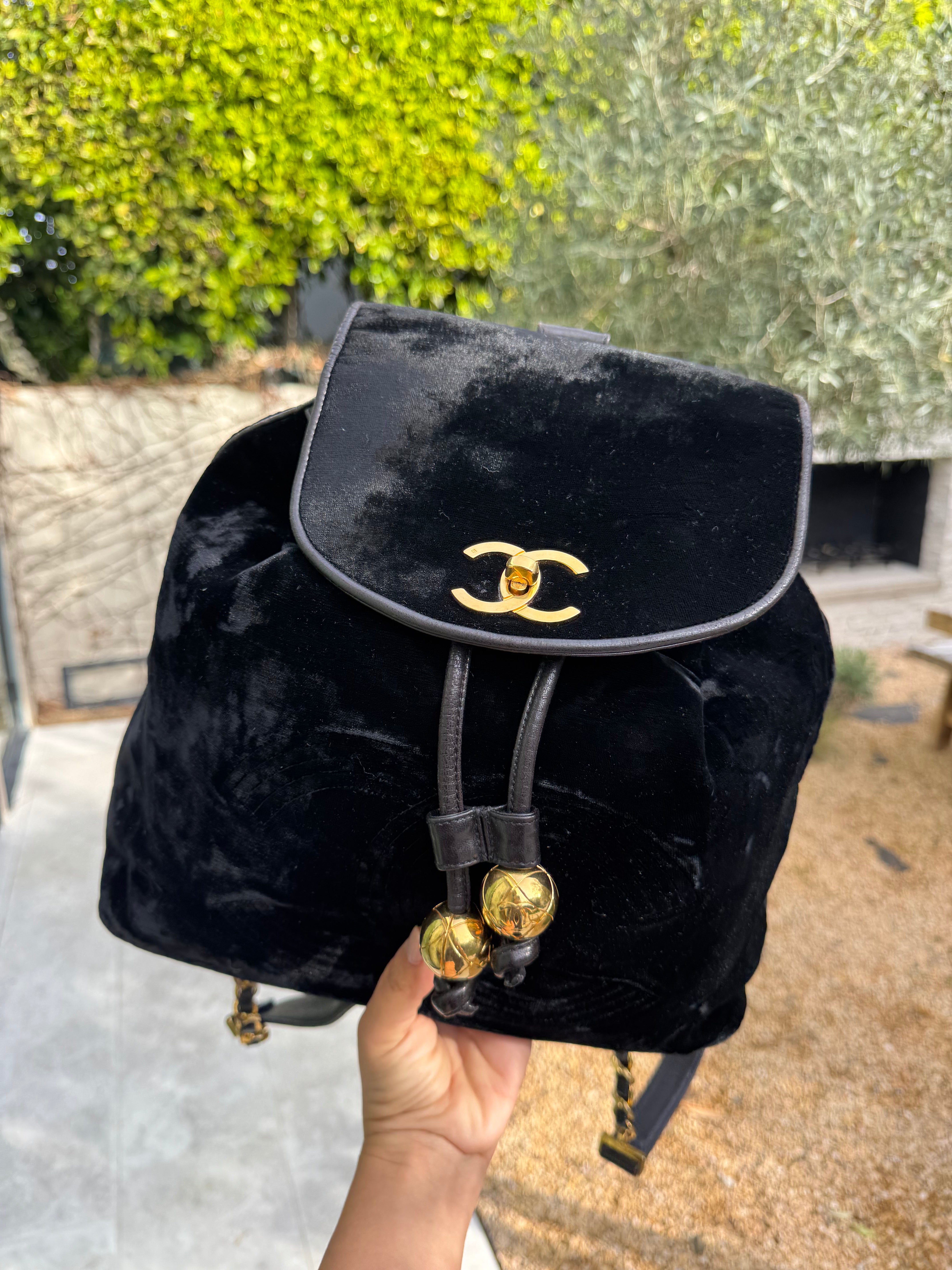 Chanel Vintage Black Velvet Backpack
