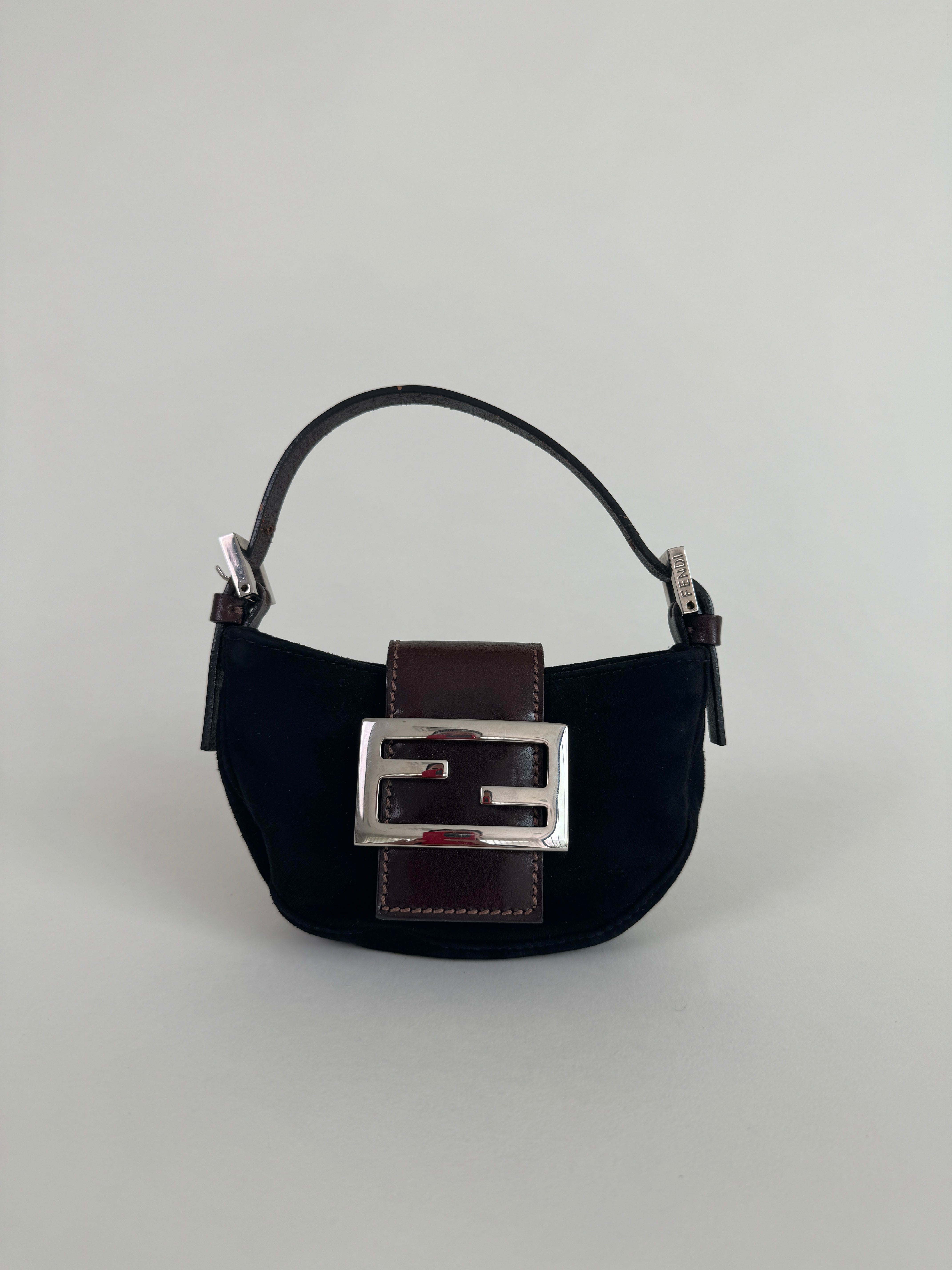 Fendi Black Suede Mini Croissant Pochette