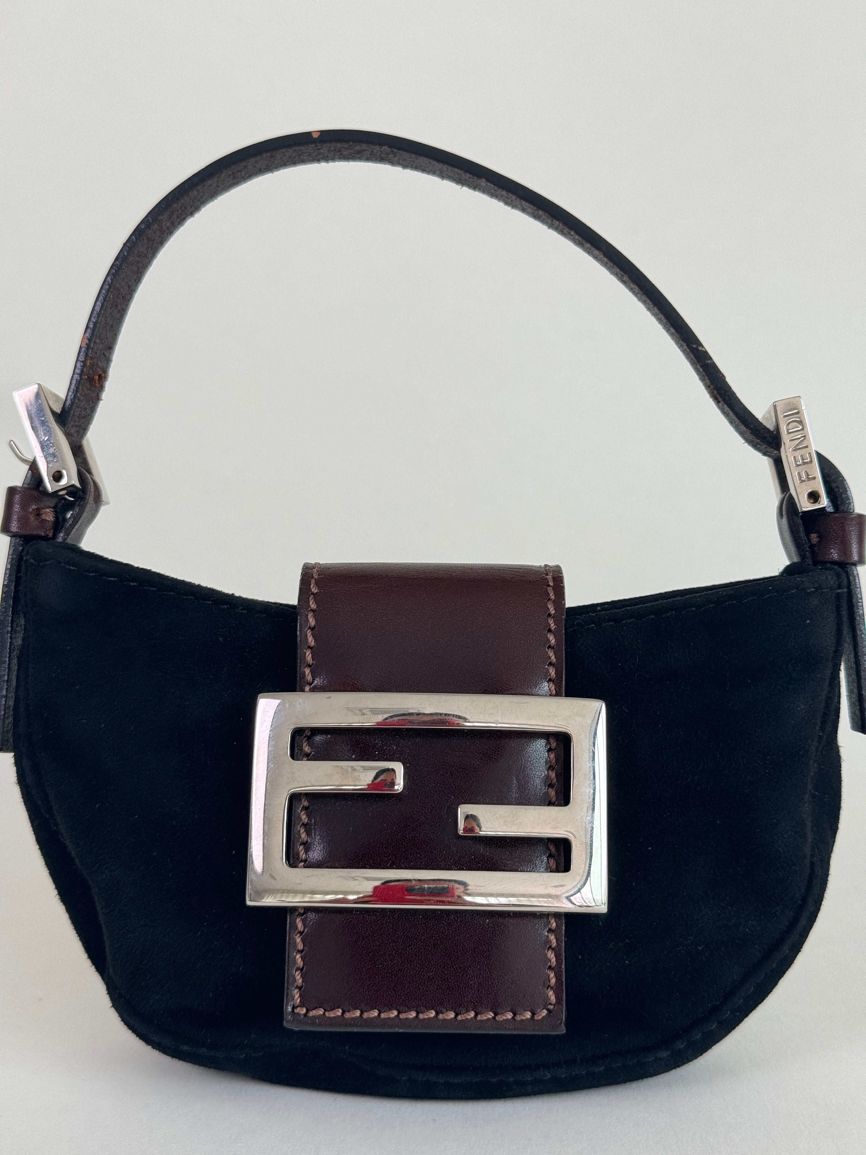 Fendi Black Suede Mini Croissant Pochette