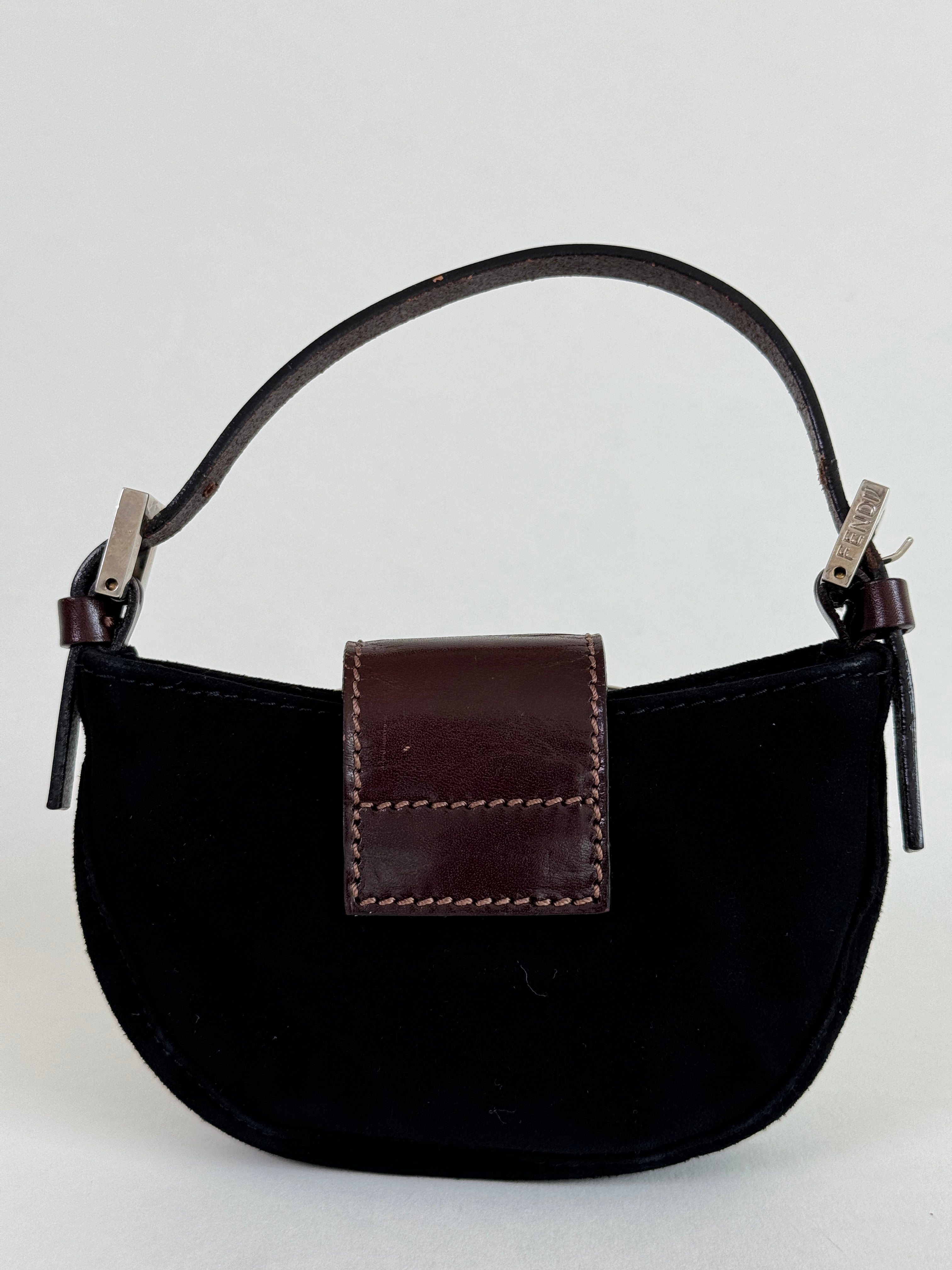 Fendi Black Suede Mini Croissant Pochette