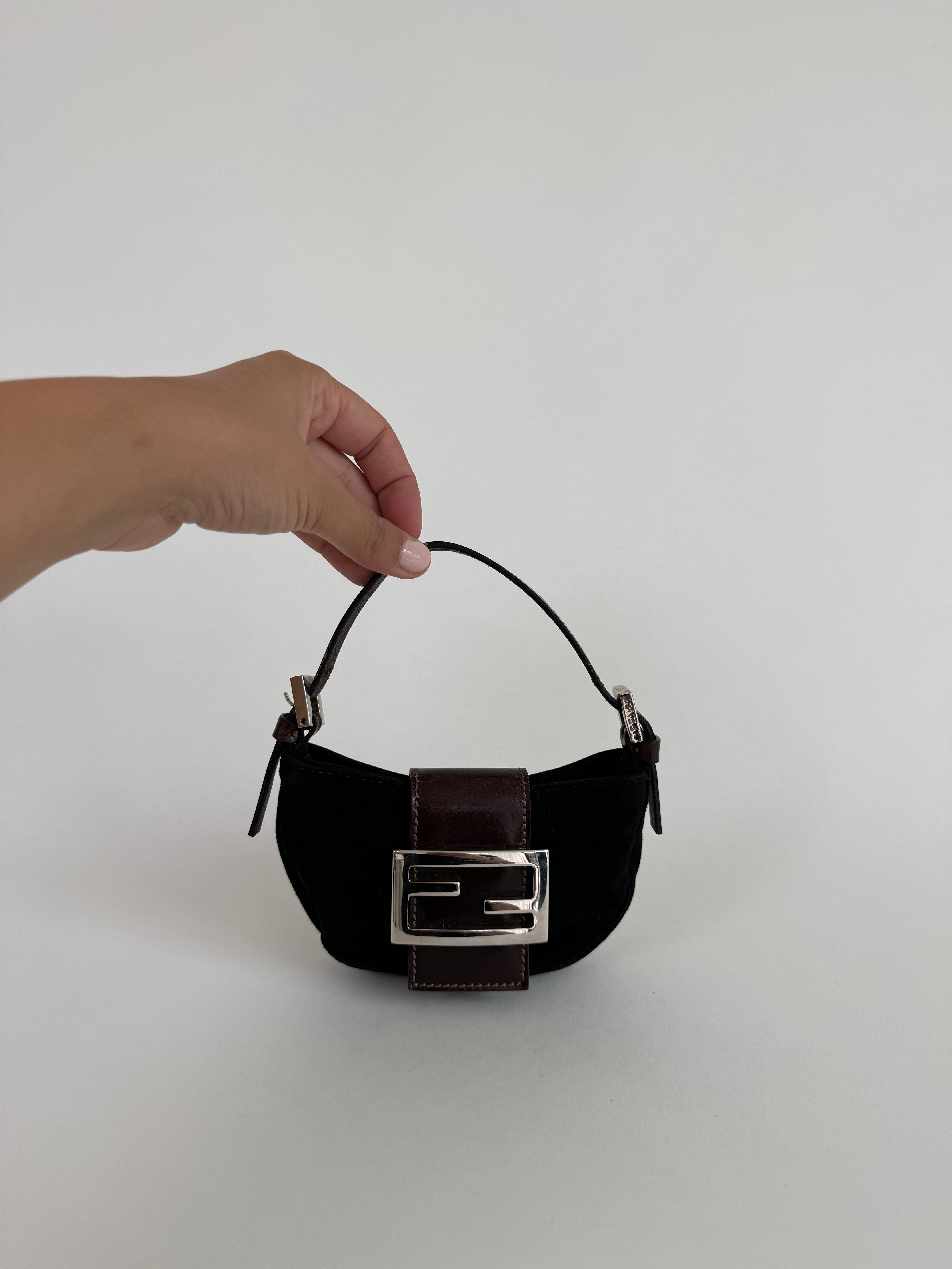 Fendi Black Suede Mini Croissant Pochette