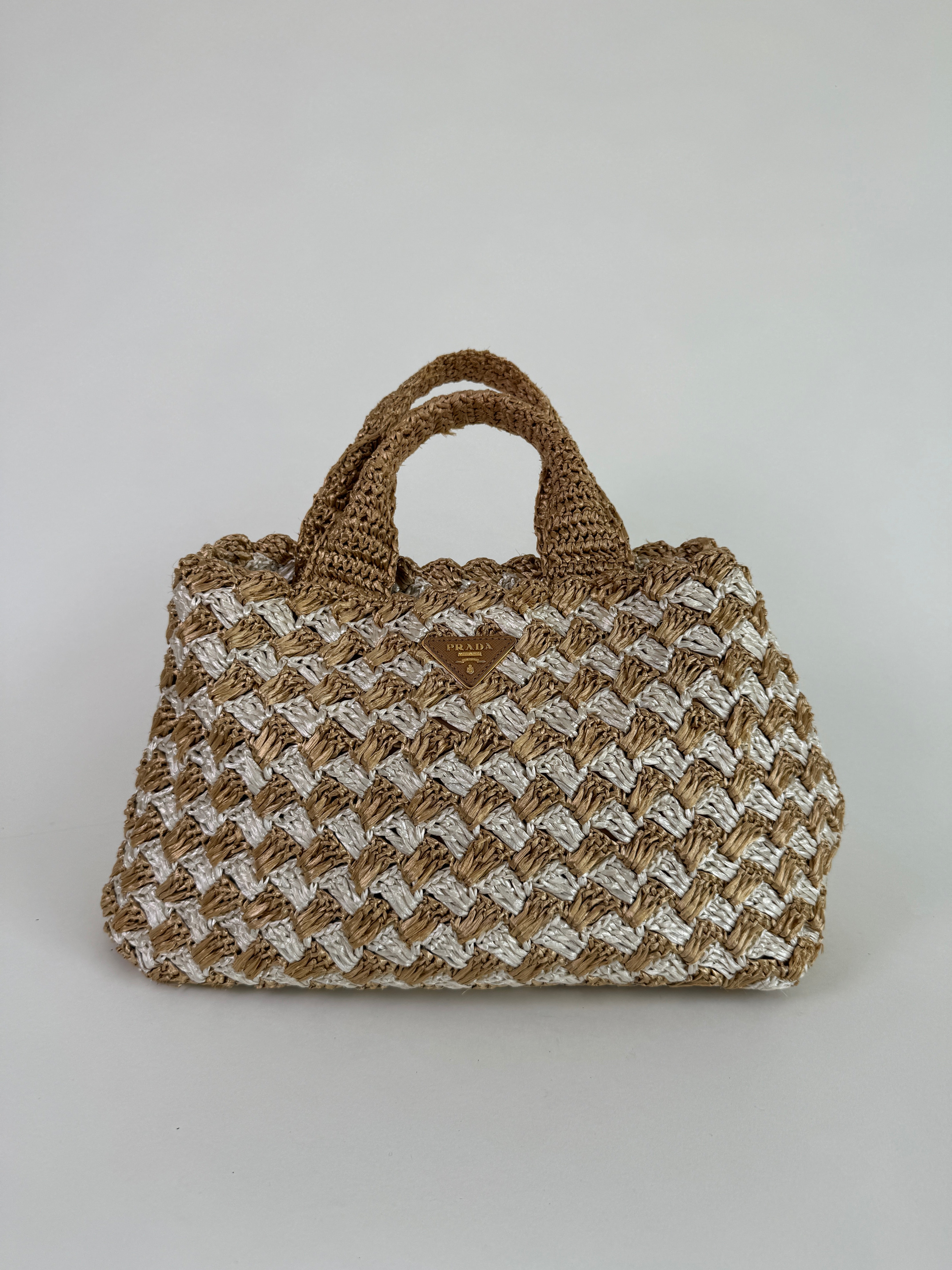 Prada Raffia Crochet Bi-Color Tote