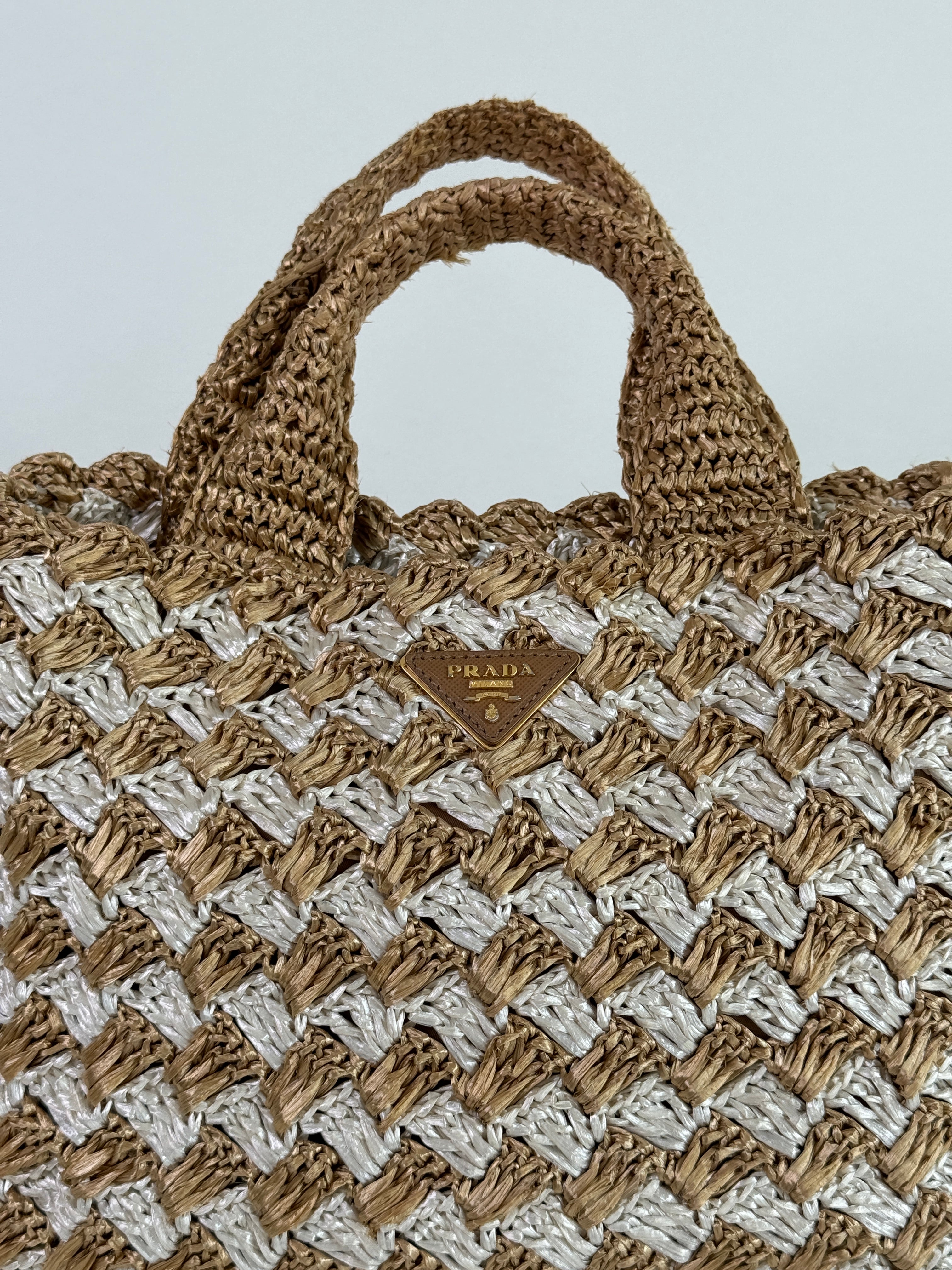 Prada Raffia Crochet Bi-Color Tote