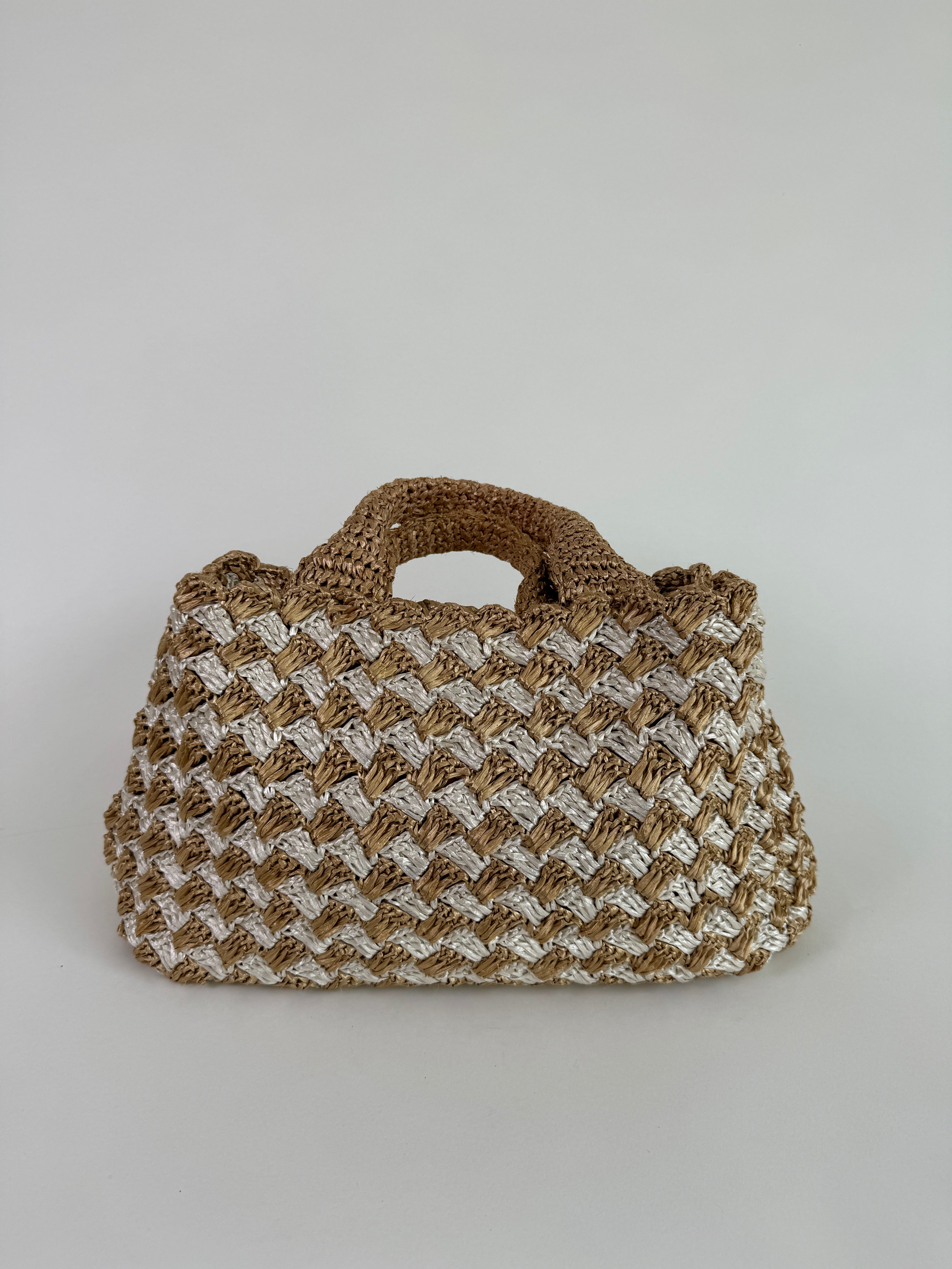 Prada Raffia Crochet Bi-Color Tote