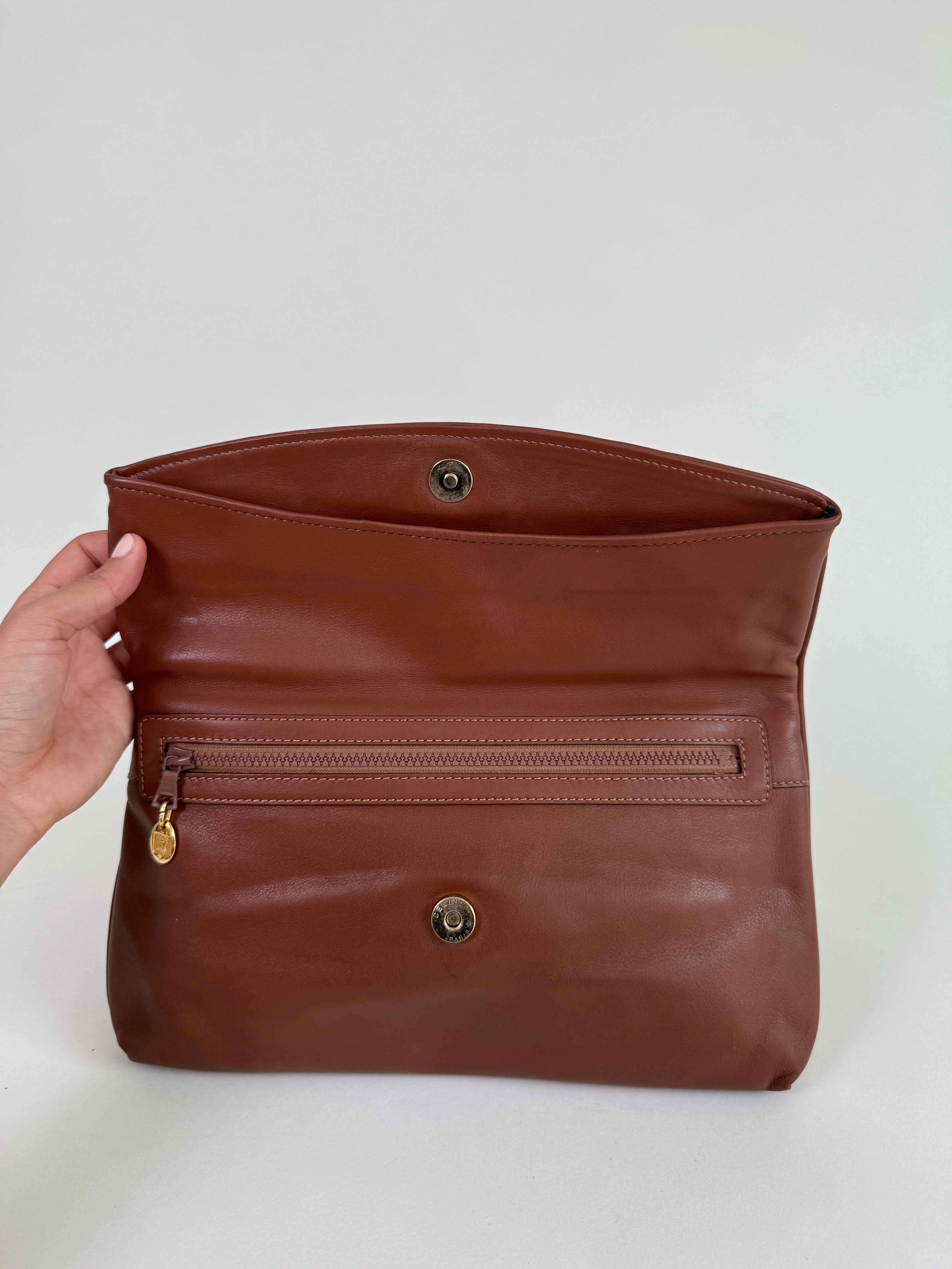 Celine Brown Leather Calfskin Clutch