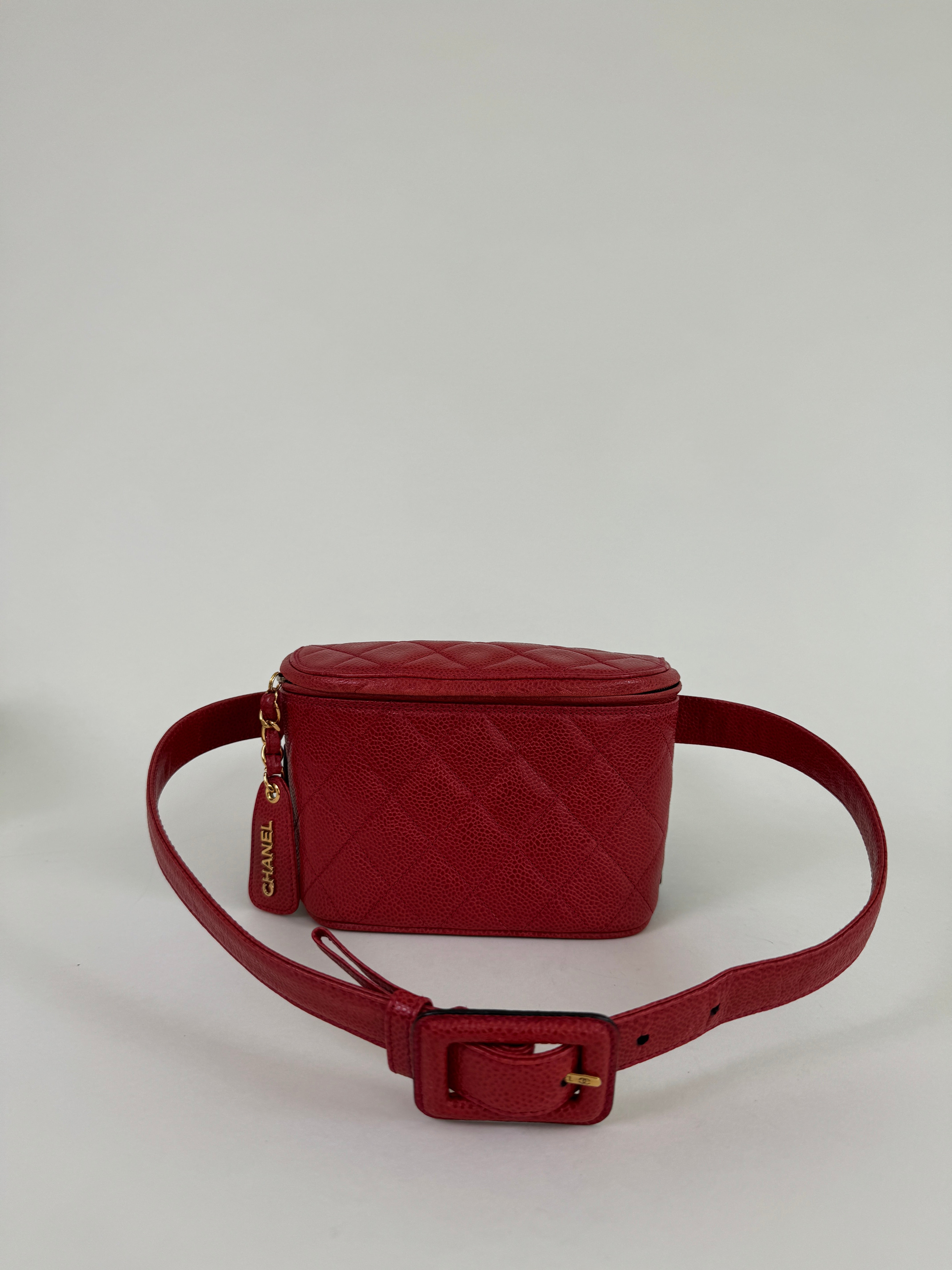 Chanel Red Quilted Caviar Leather Belt Bag