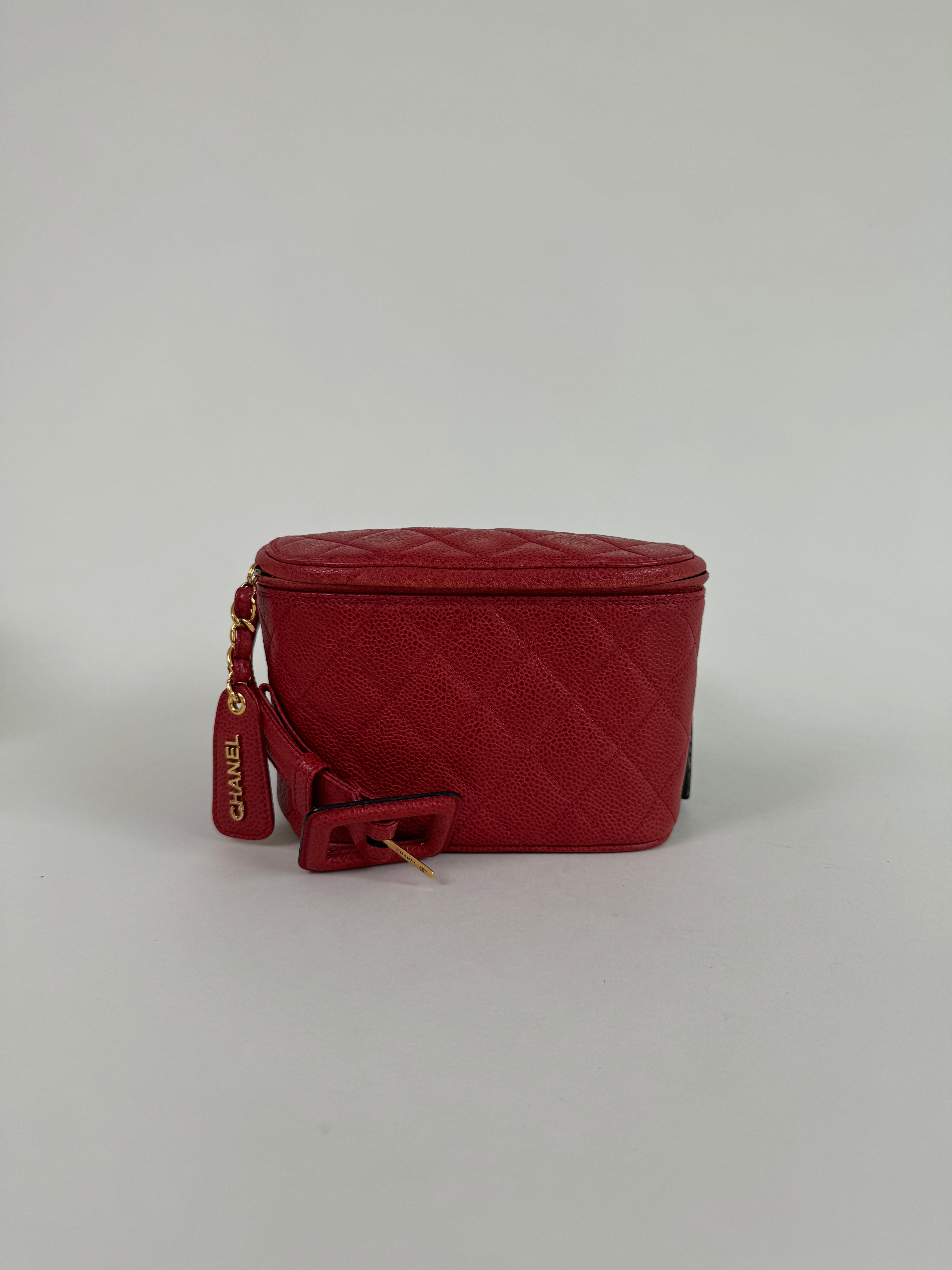 Chanel Red Quilted Caviar Leather Belt Bag