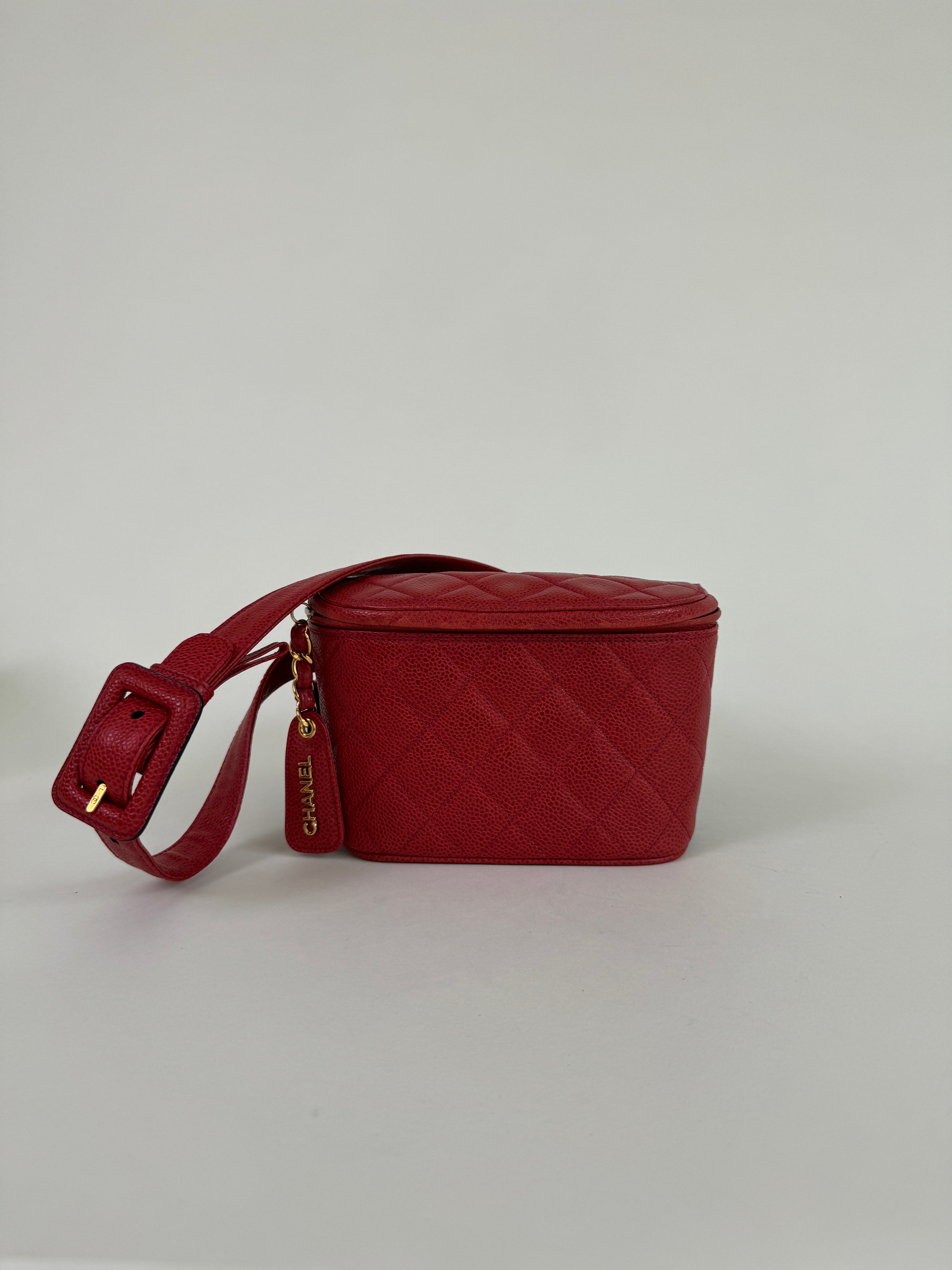 Chanel Red Quilted Caviar Leather Belt Bag