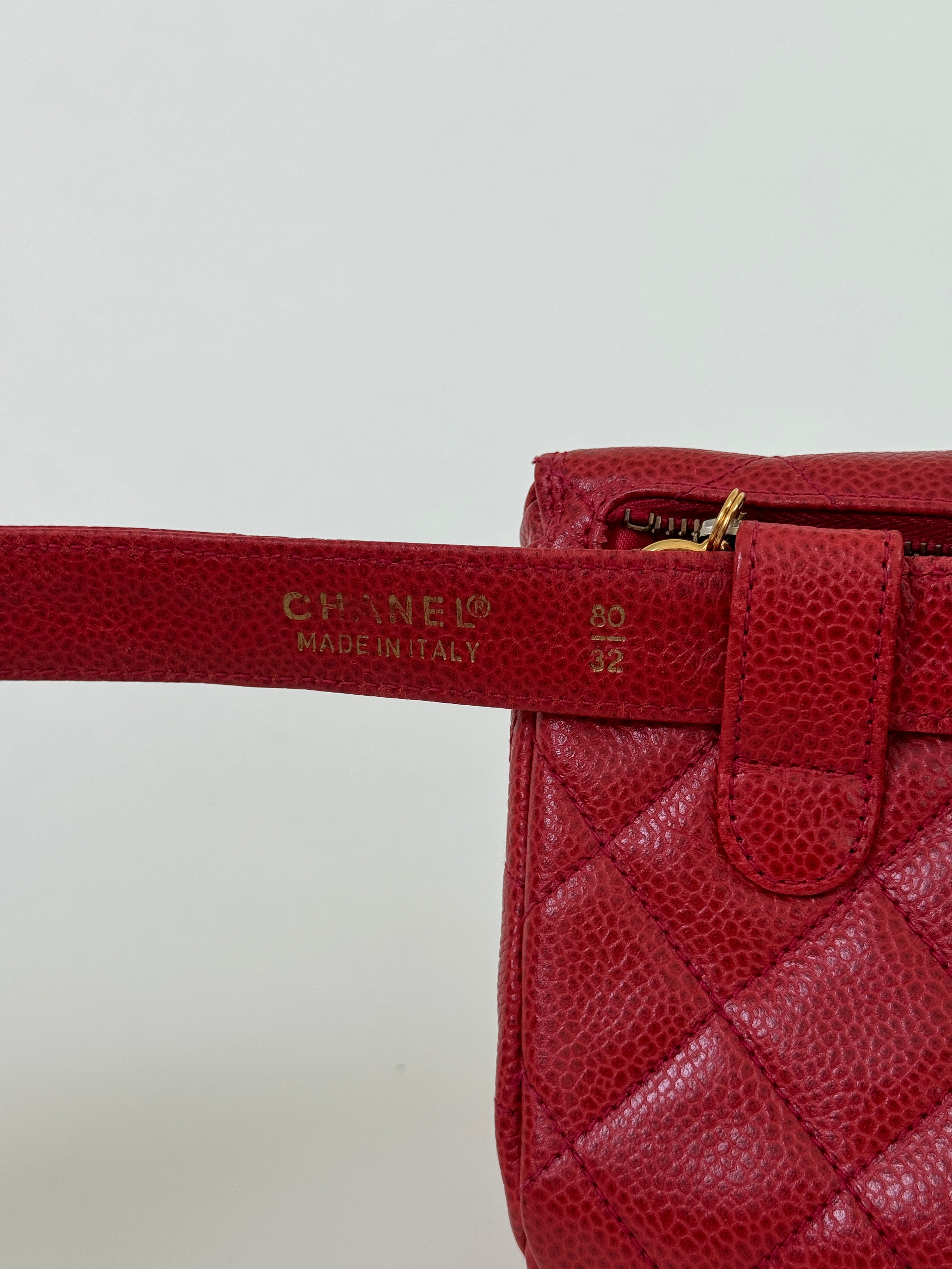 Chanel Red Quilted Caviar Leather Belt Bag