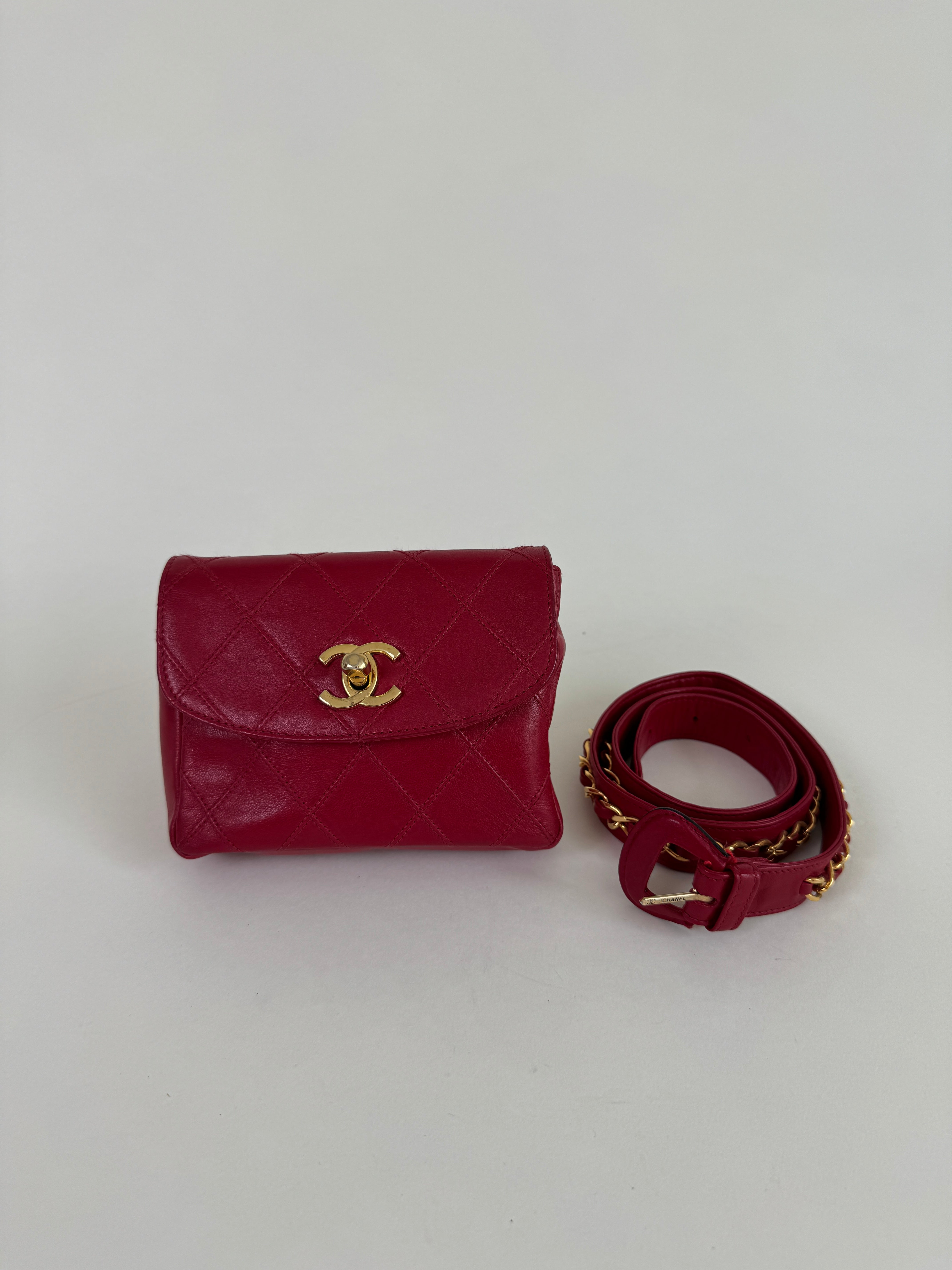 Chanel Red Leather Madmoiselle Belt Bag