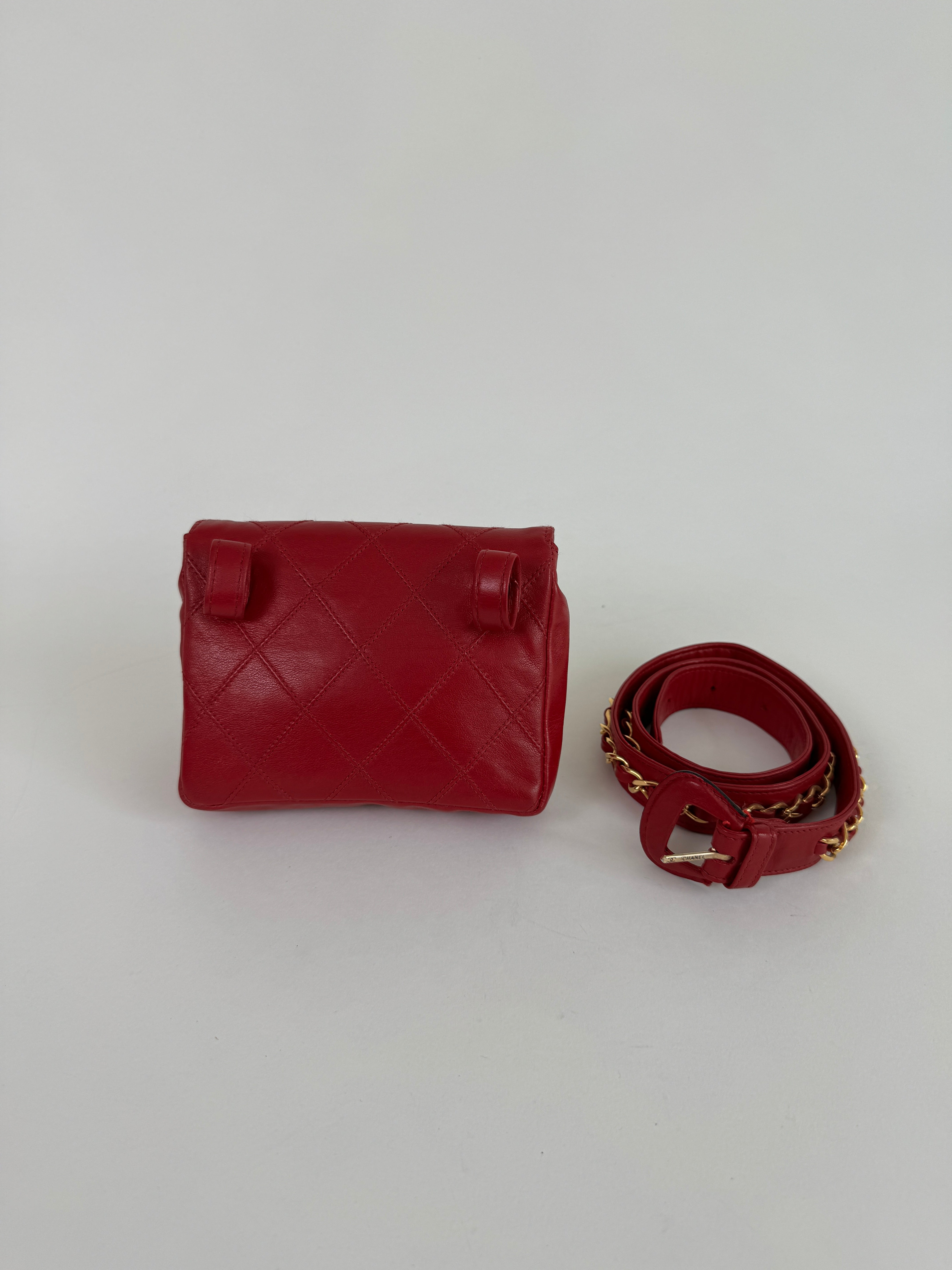 Chanel Red Leather Madmoiselle Belt Bag