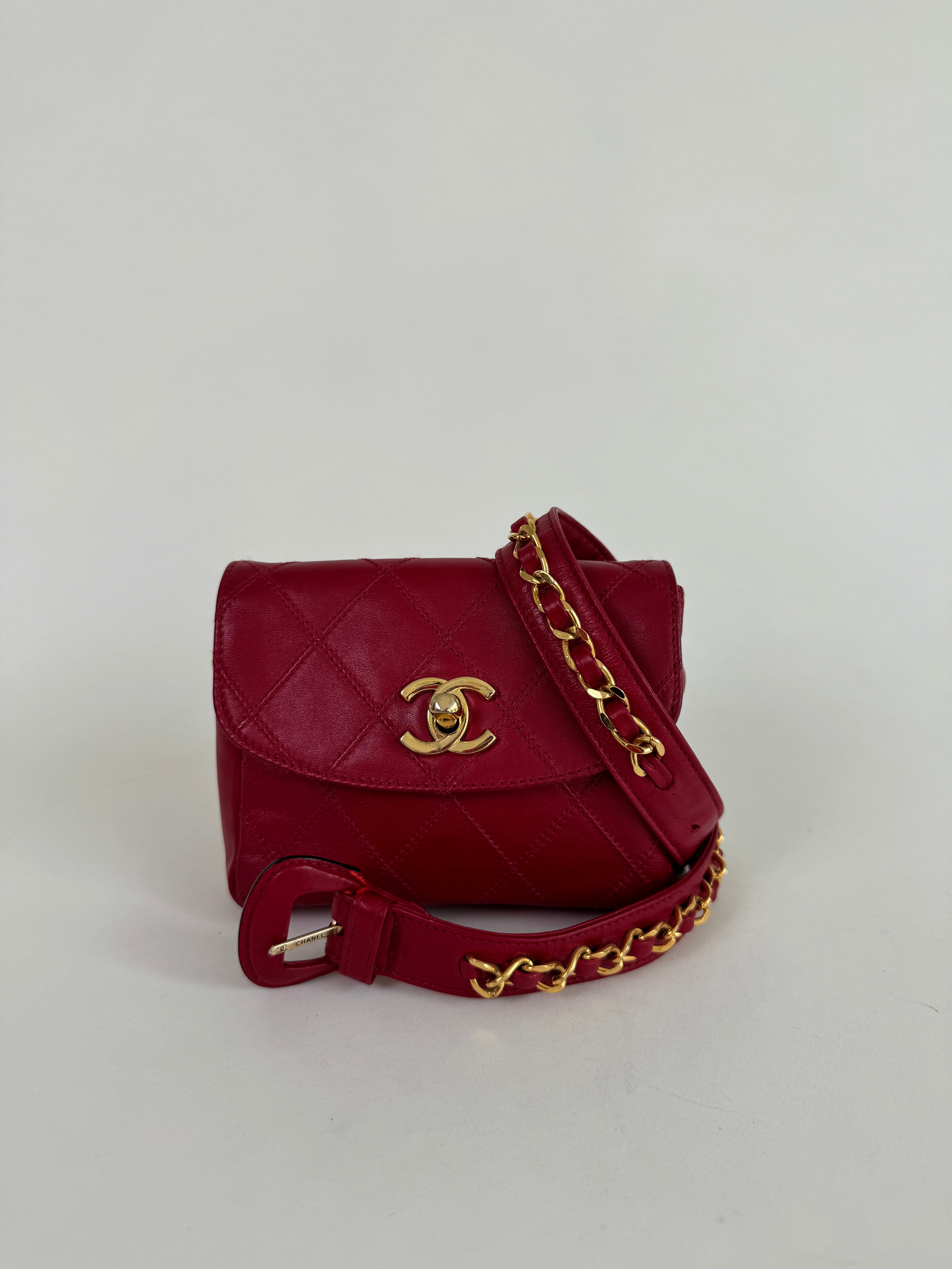 Chanel Red Leather Madmoiselle Belt Bag