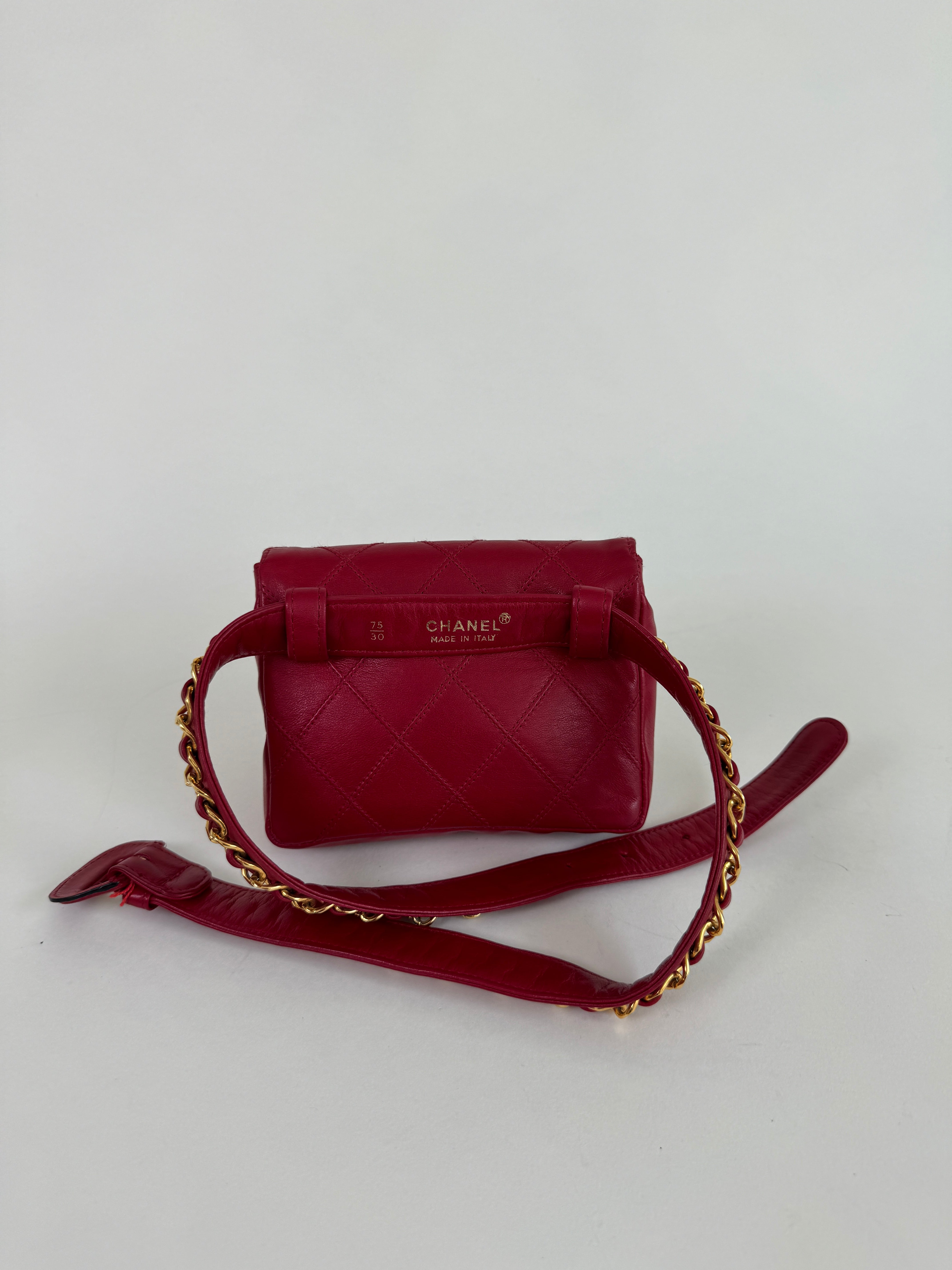 Chanel Red Leather Madmoiselle Belt Bag