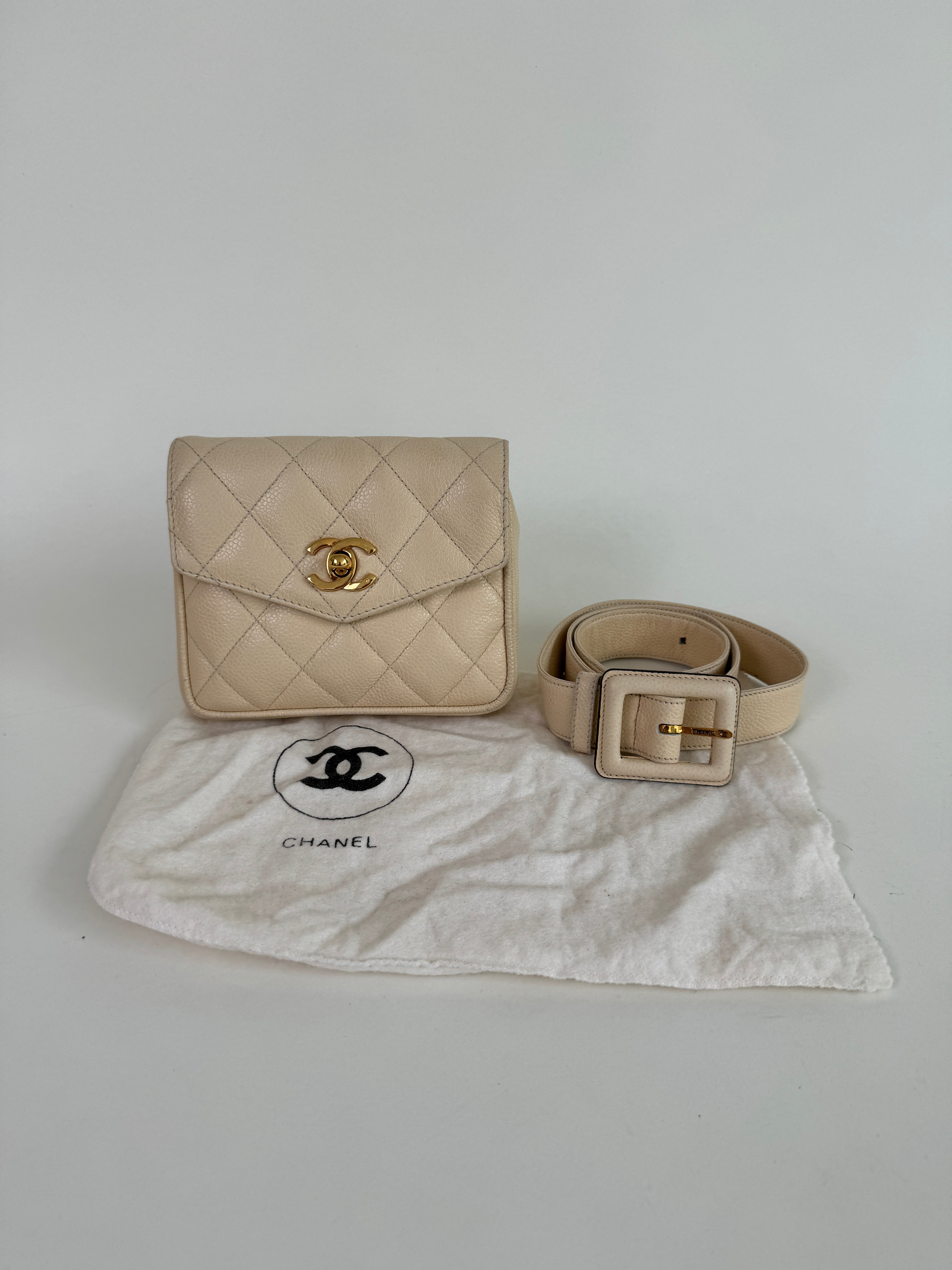 Chanel Beige Matelasse Caviar Leather Belt Bag