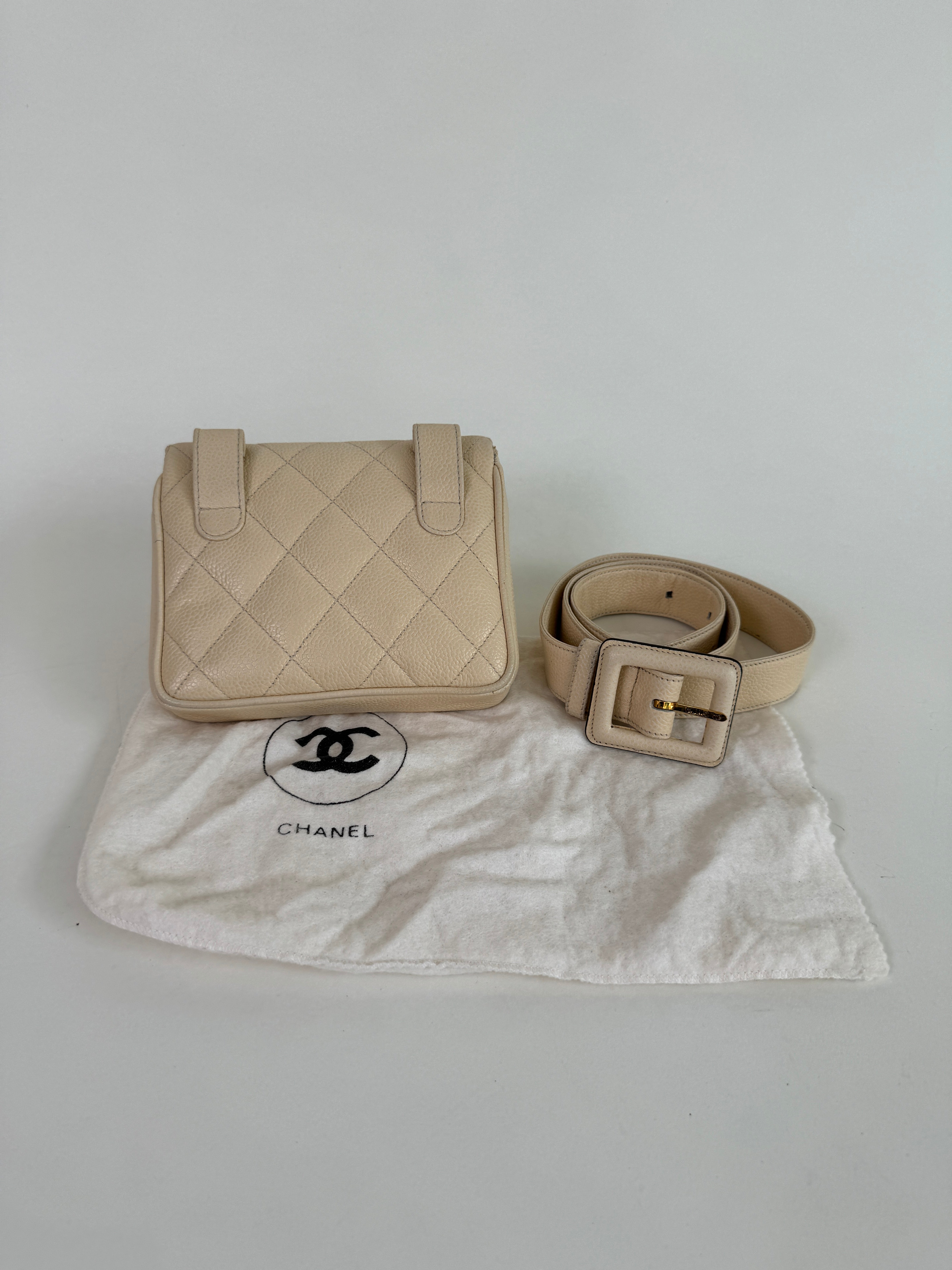 Chanel Beige Matelasse Caviar Leather Belt Bag