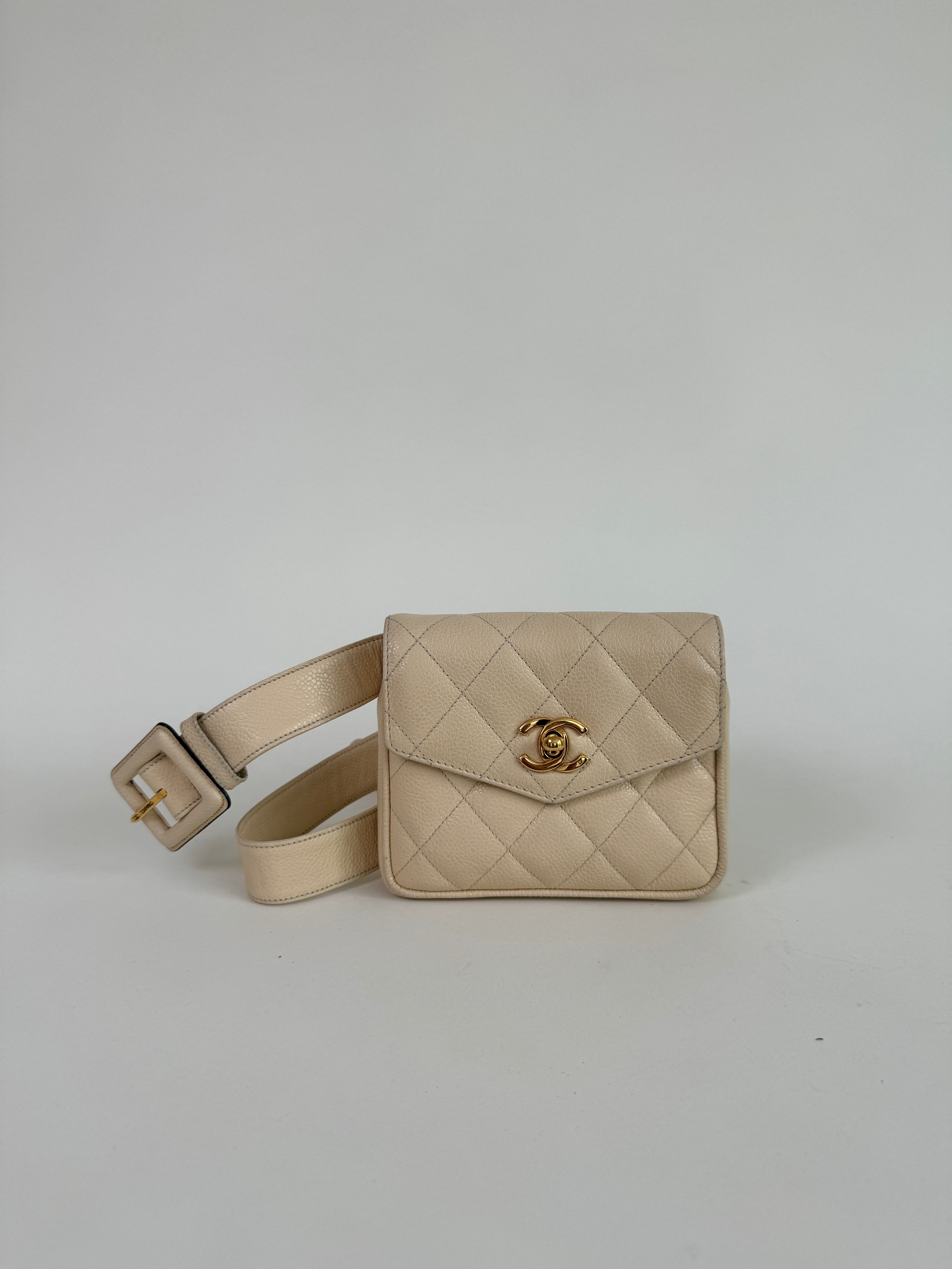 Chanel Beige Matelasse Caviar Leather Belt Bag