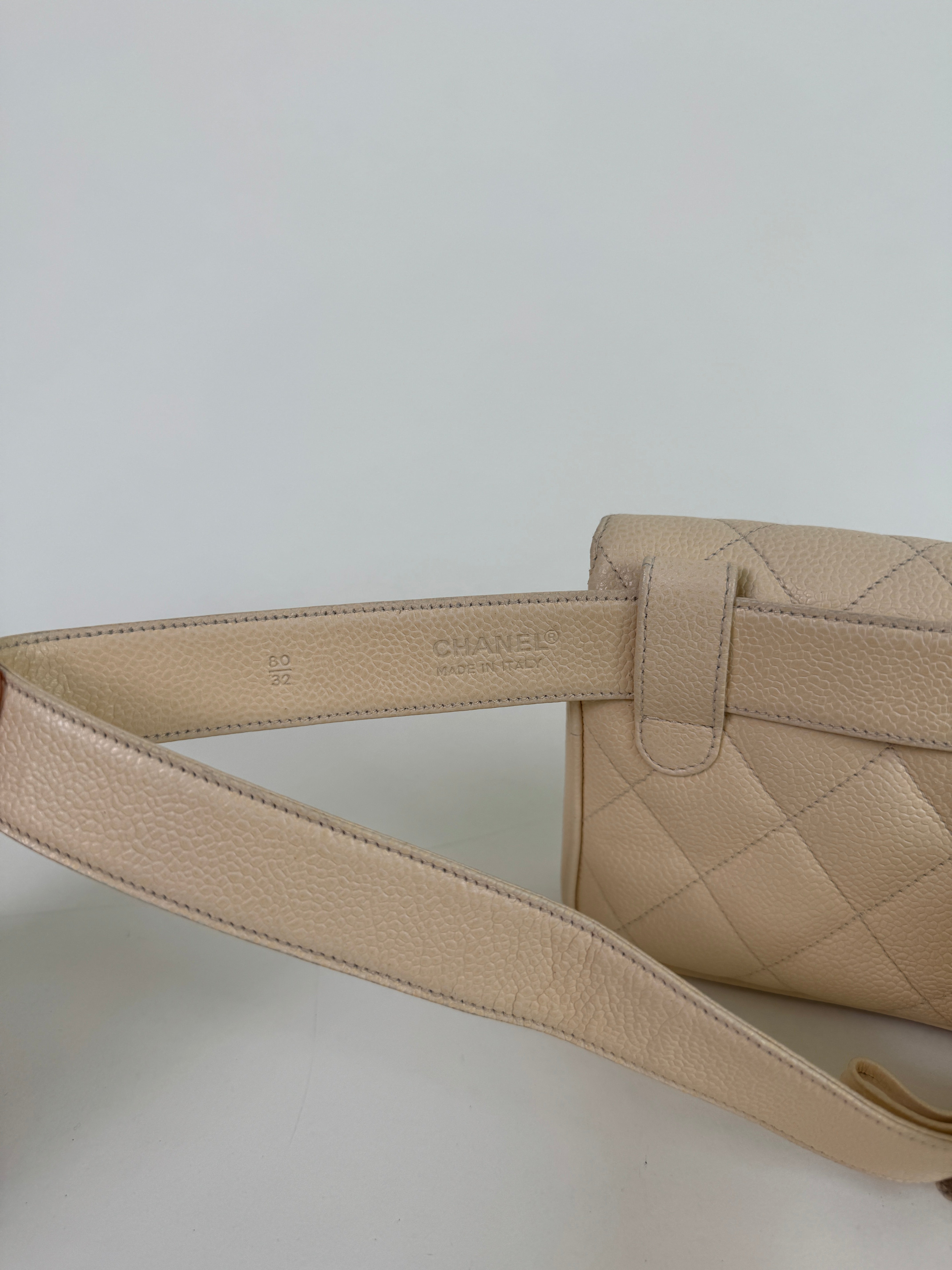 Chanel Beige Matelasse Caviar Leather Belt Bag