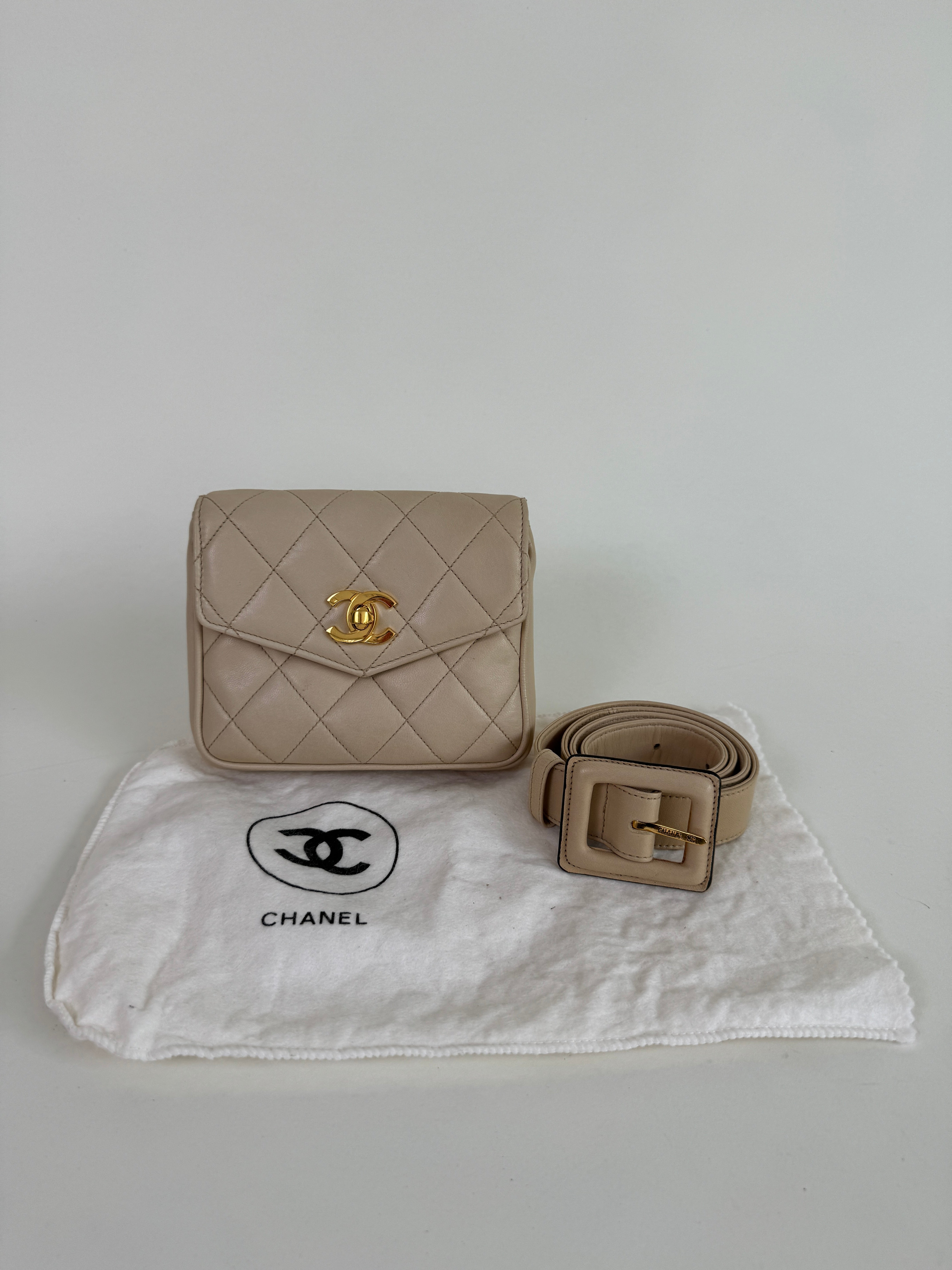 Chanel Beige Matelasse Leather Belt Bag