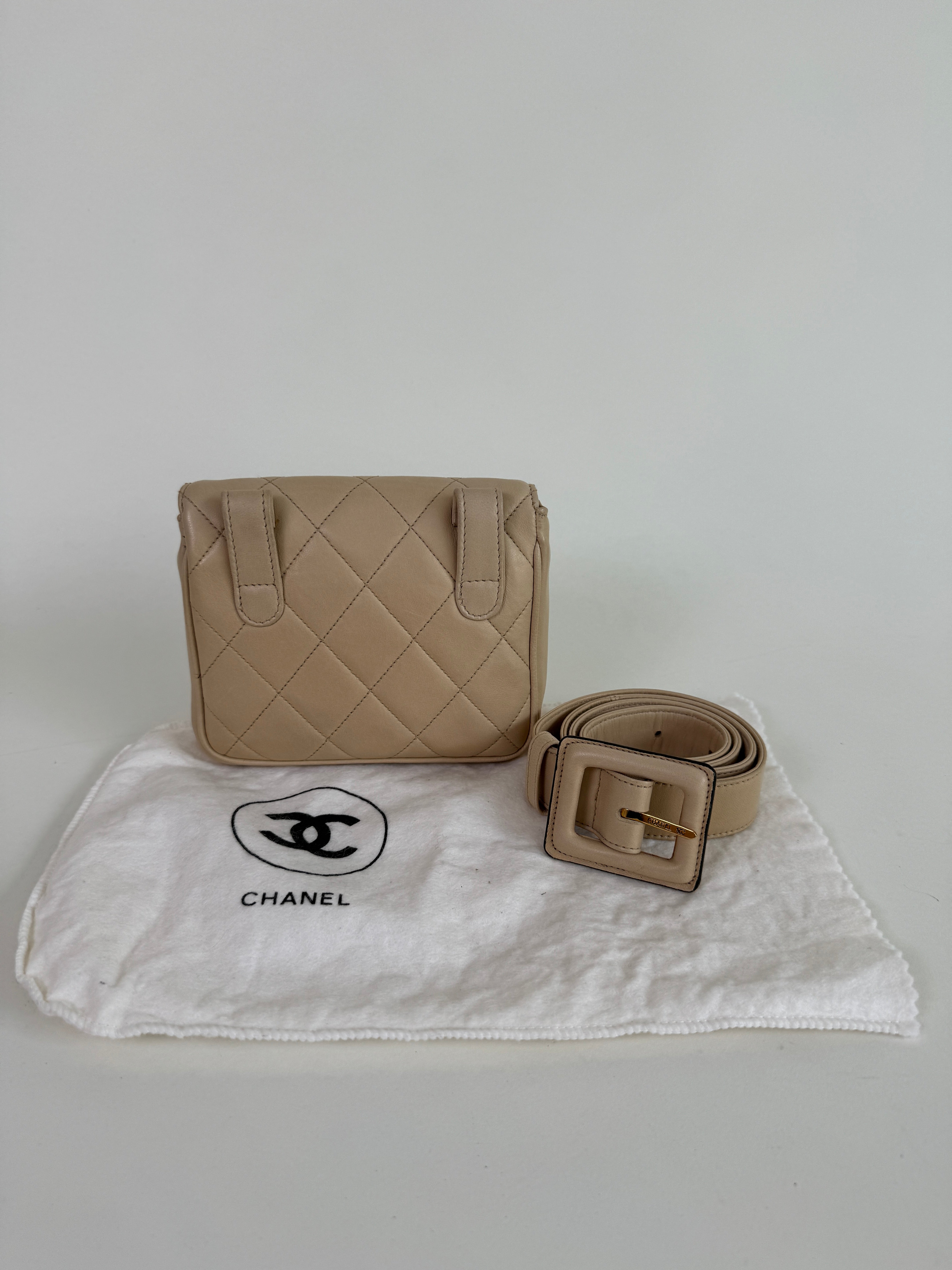 Chanel Beige Matelasse Leather Belt Bag