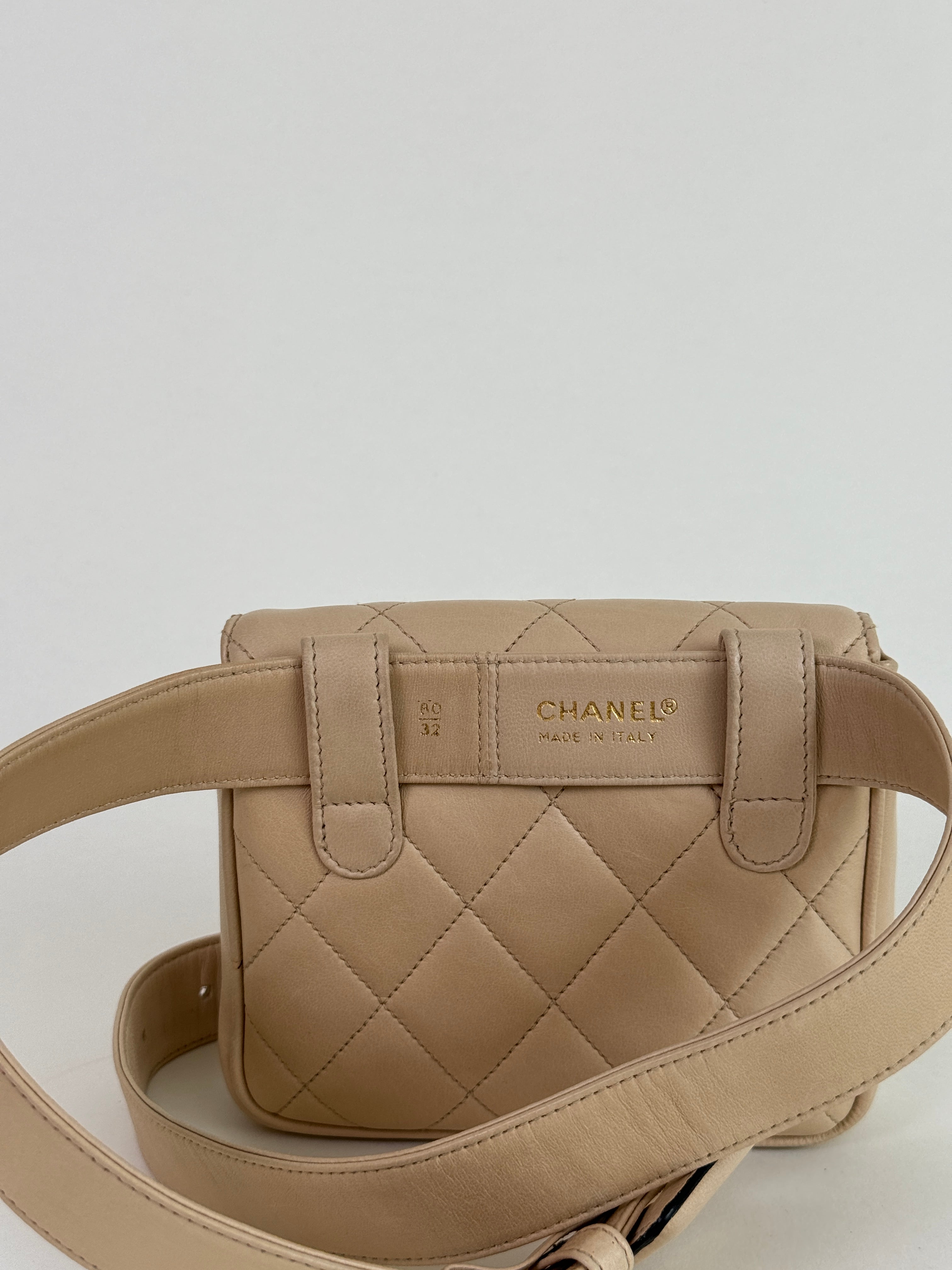 Chanel Beige Matelasse Leather Belt Bag