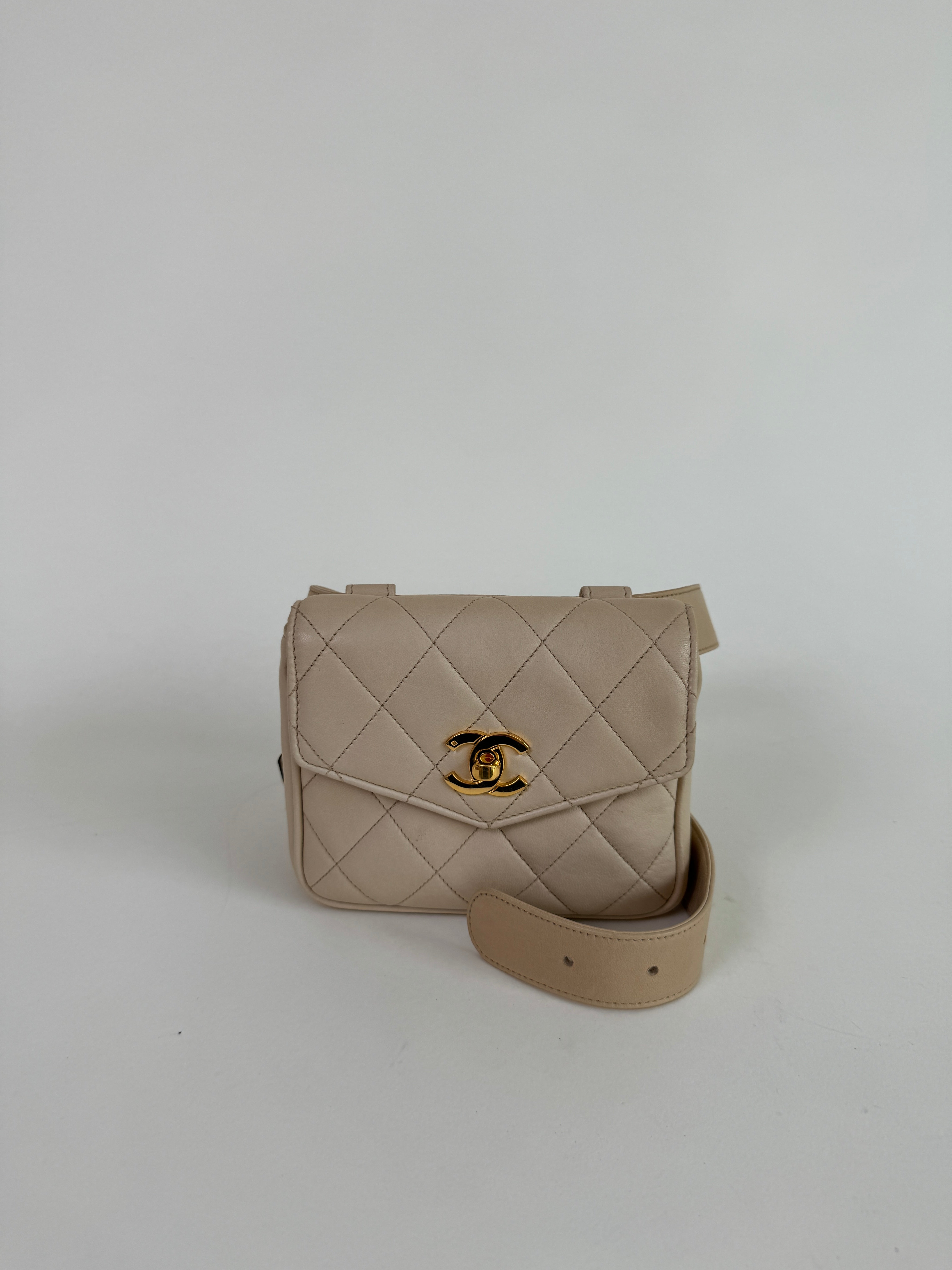 Chanel Beige Matelasse Leather Belt Bag