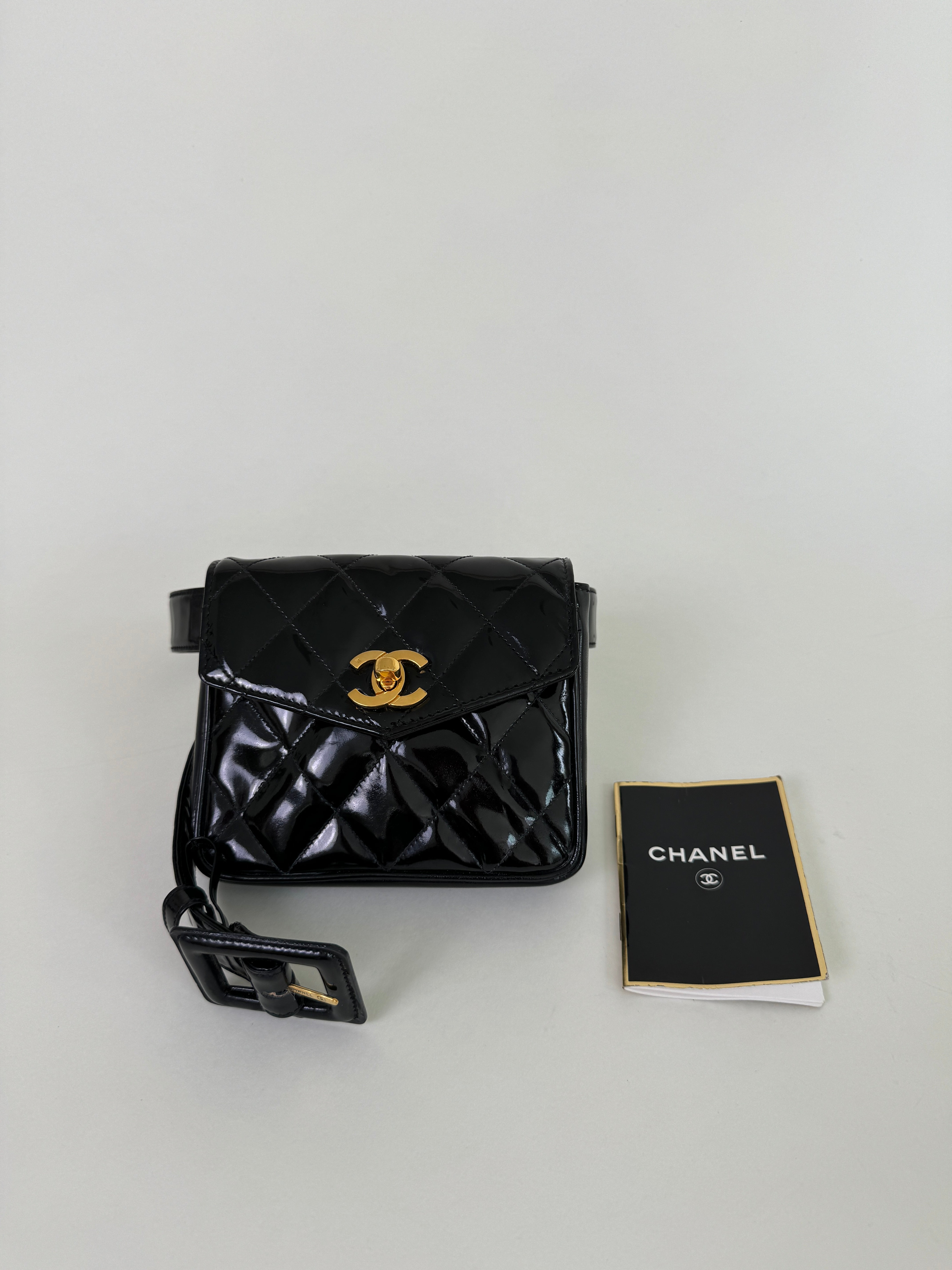 Chanel Black Quilted Patent Leather CC Belt Bag