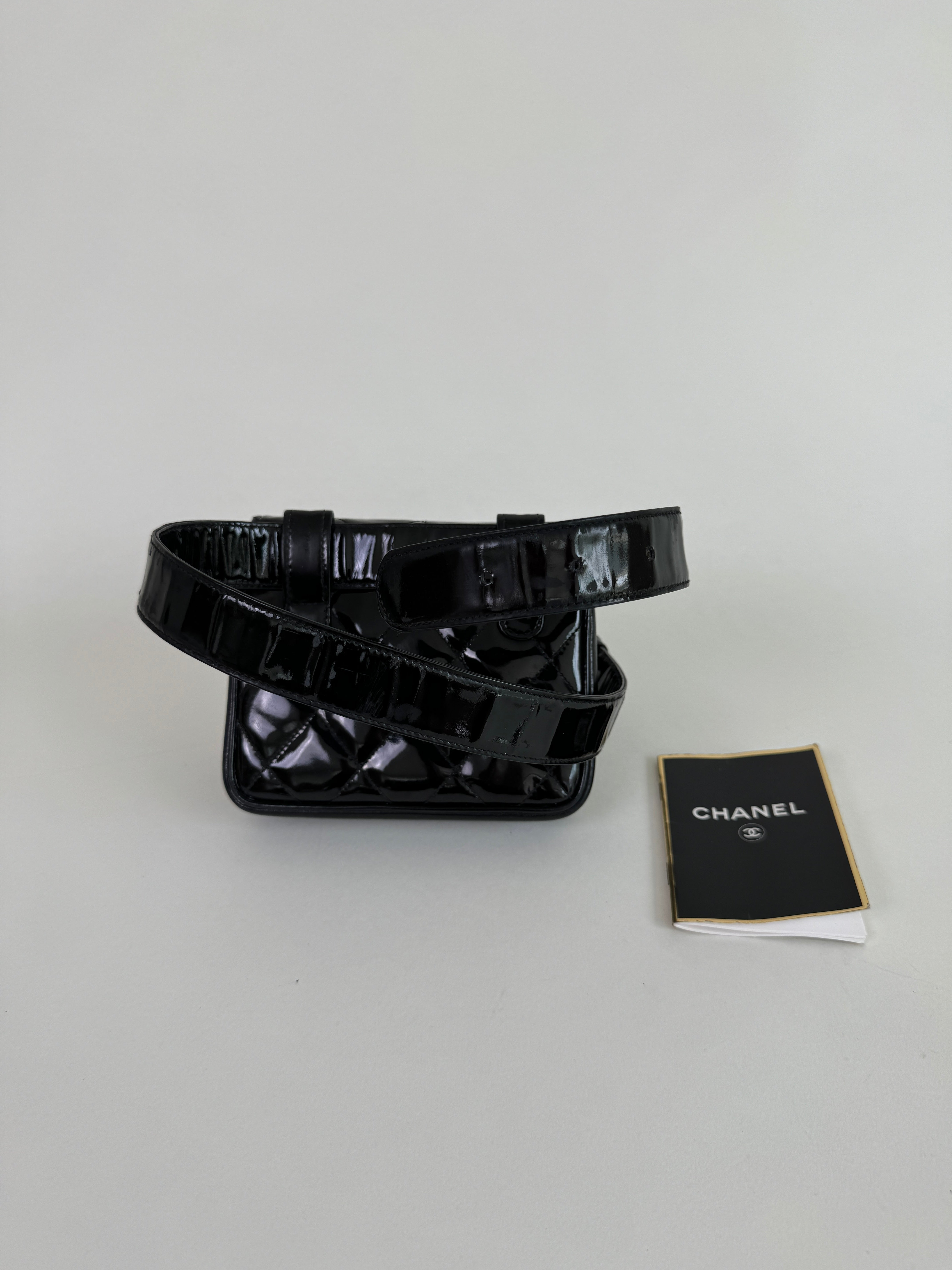 Chanel Black Quilted Patent Leather CC Belt Bag