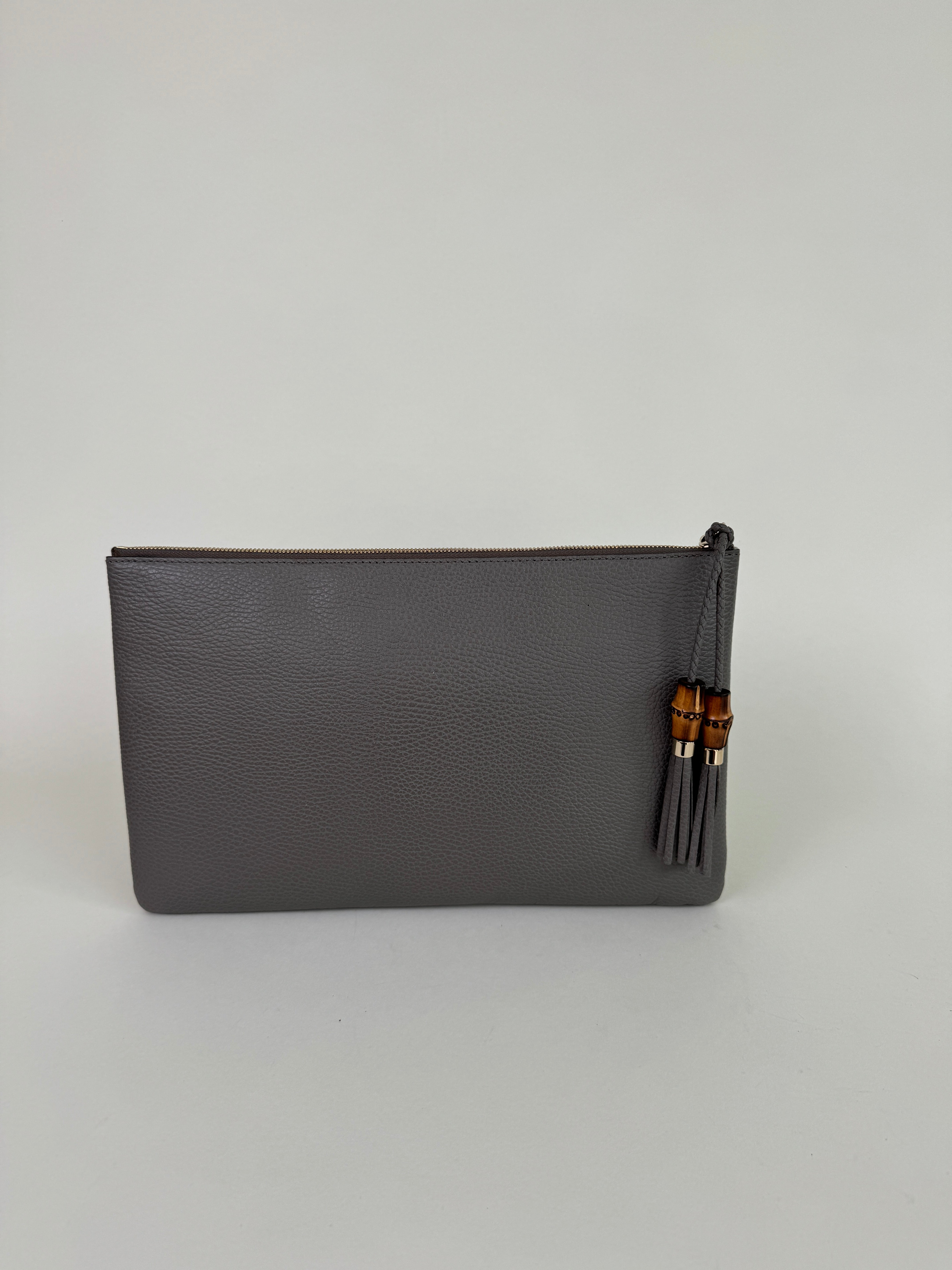 Gucci Large Grey Calfskin Bamboo Clutch