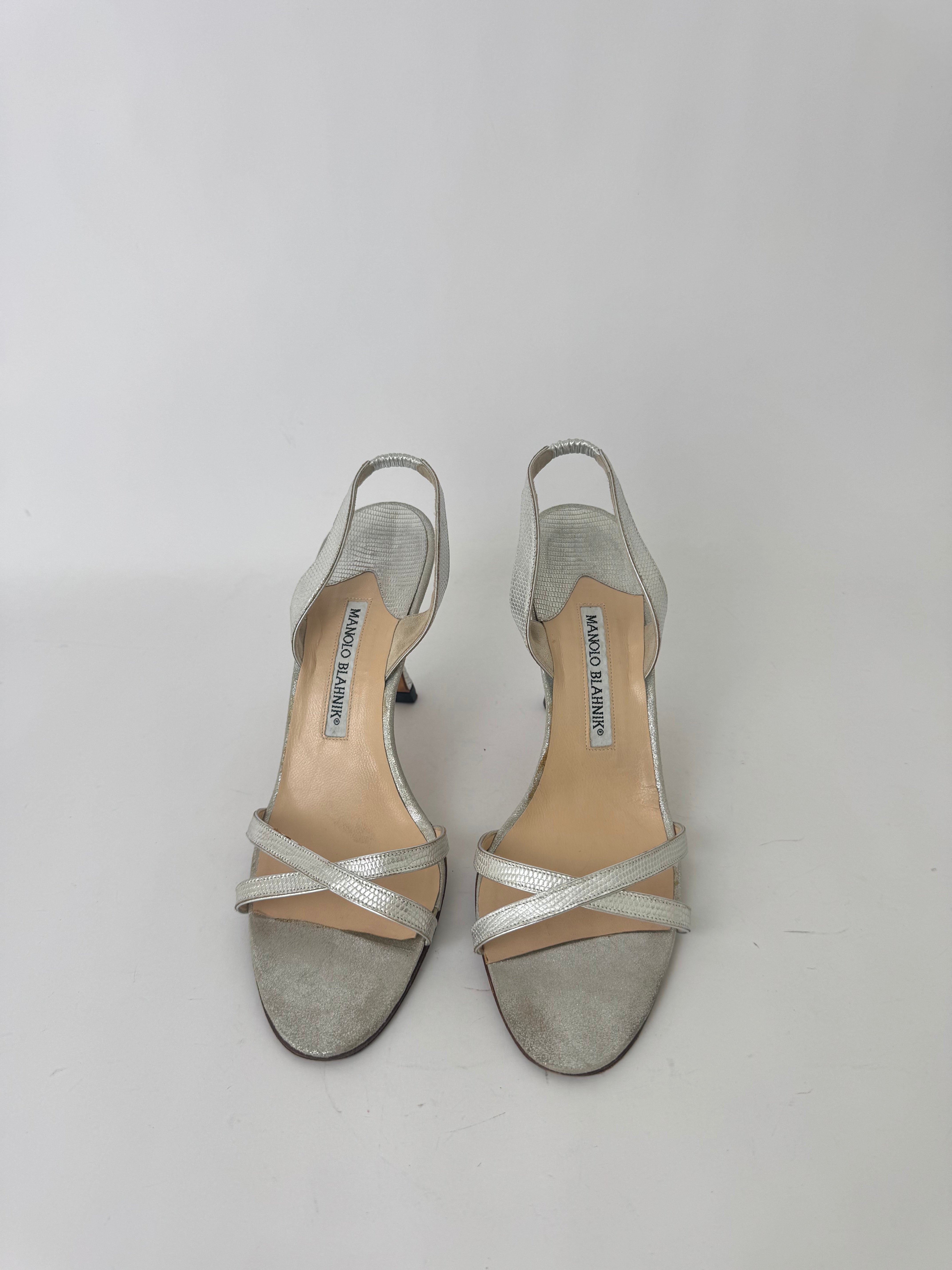 Manolo Blahnik Silver Slingbacks 38.5