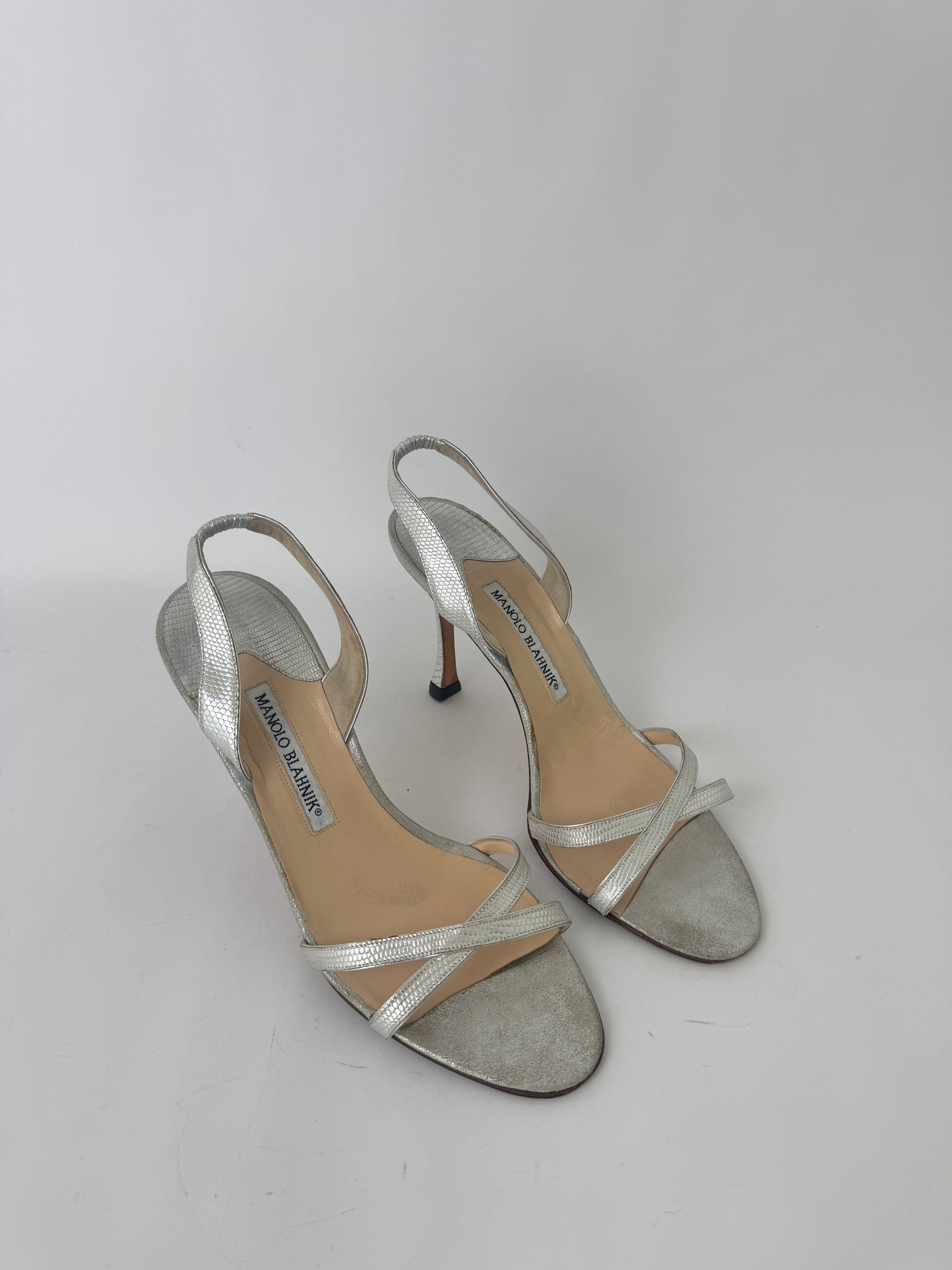Manolo Blahnik Silver Slingbacks 38.5