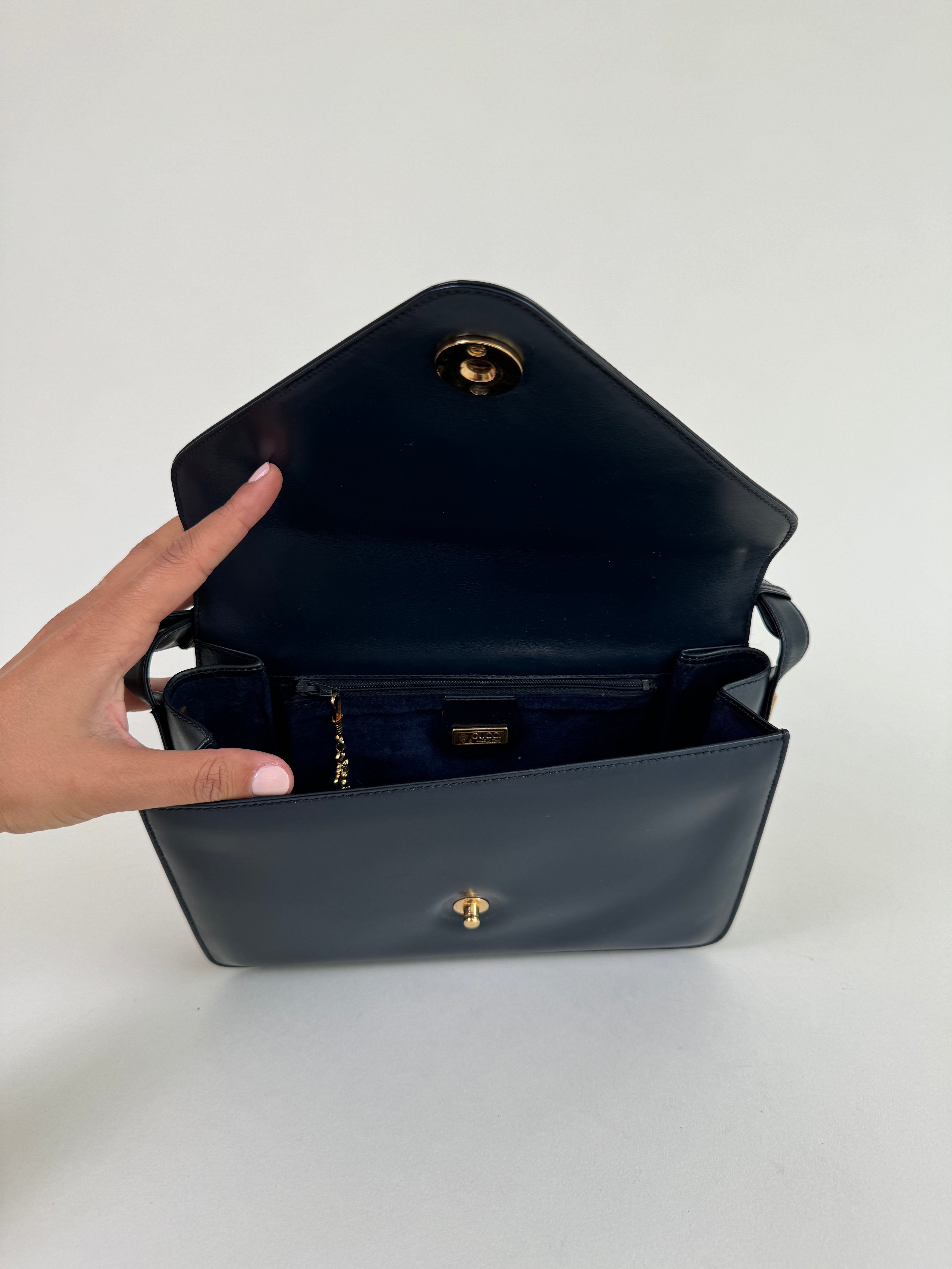 Gucci Navy Calfskin Leather Shoulder Bag