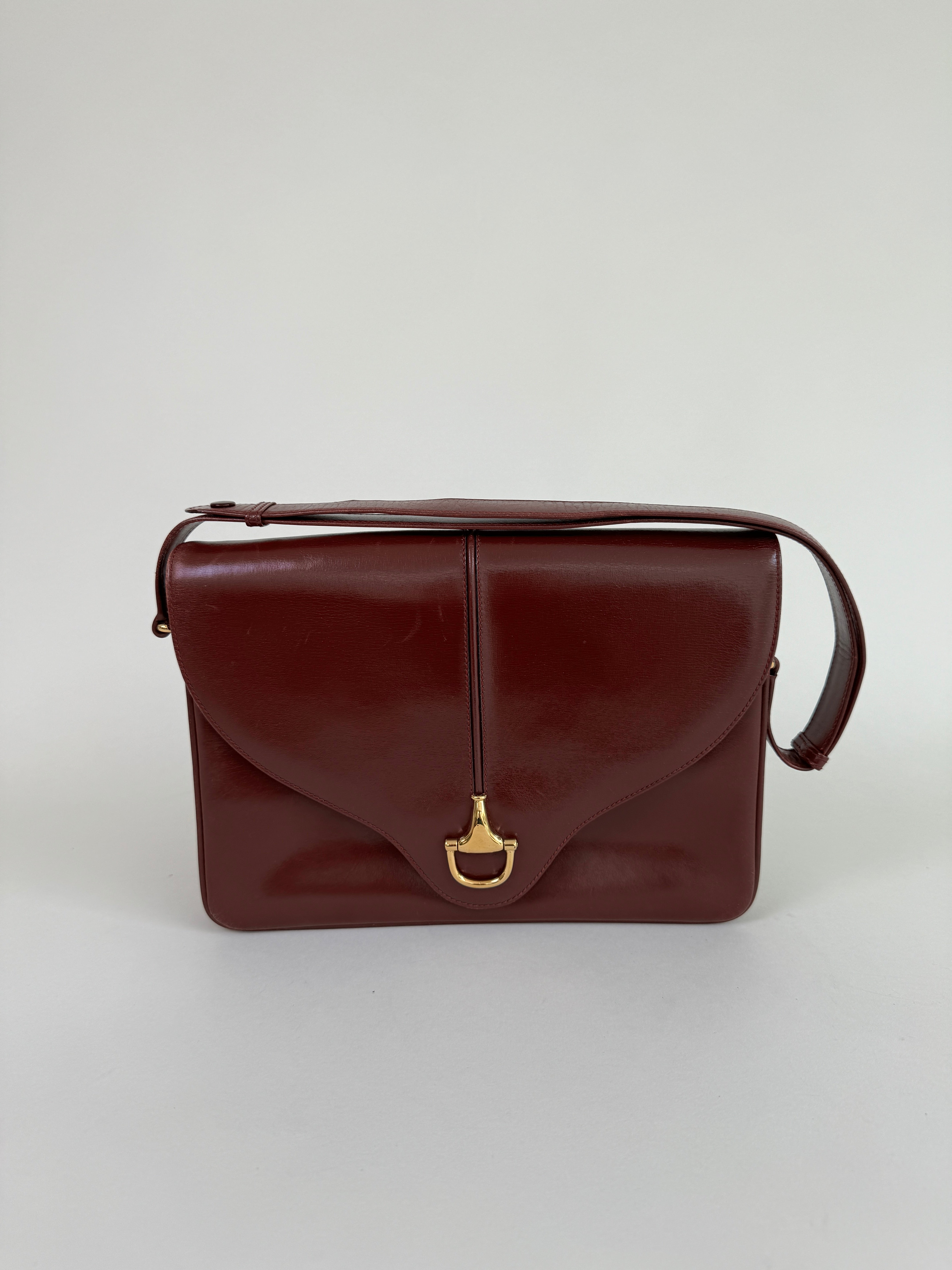 Gucci Burgundy Leather Horsebit Shoulder Bag