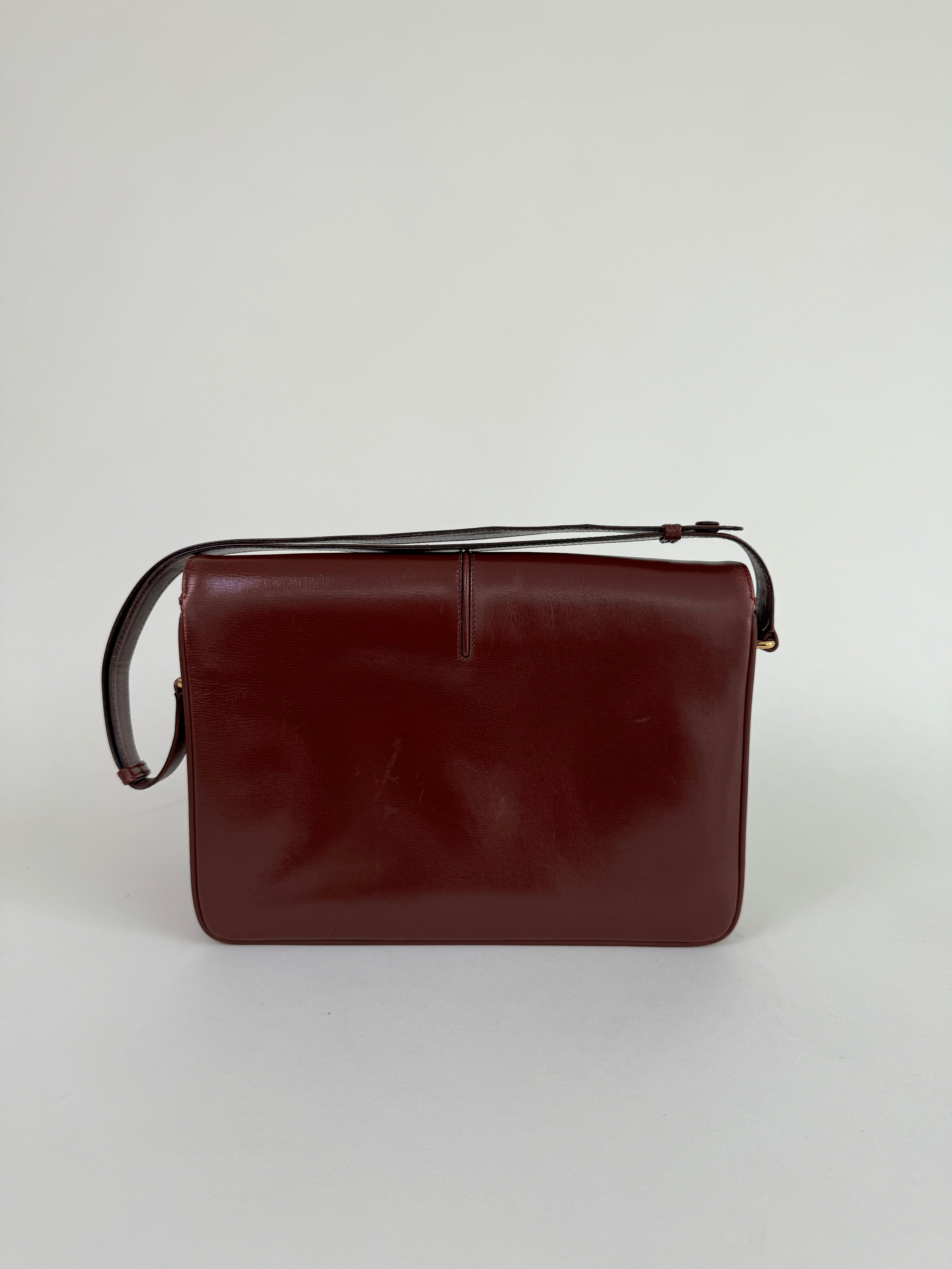 Gucci Burgundy Leather Horsebit Shoulder Bag