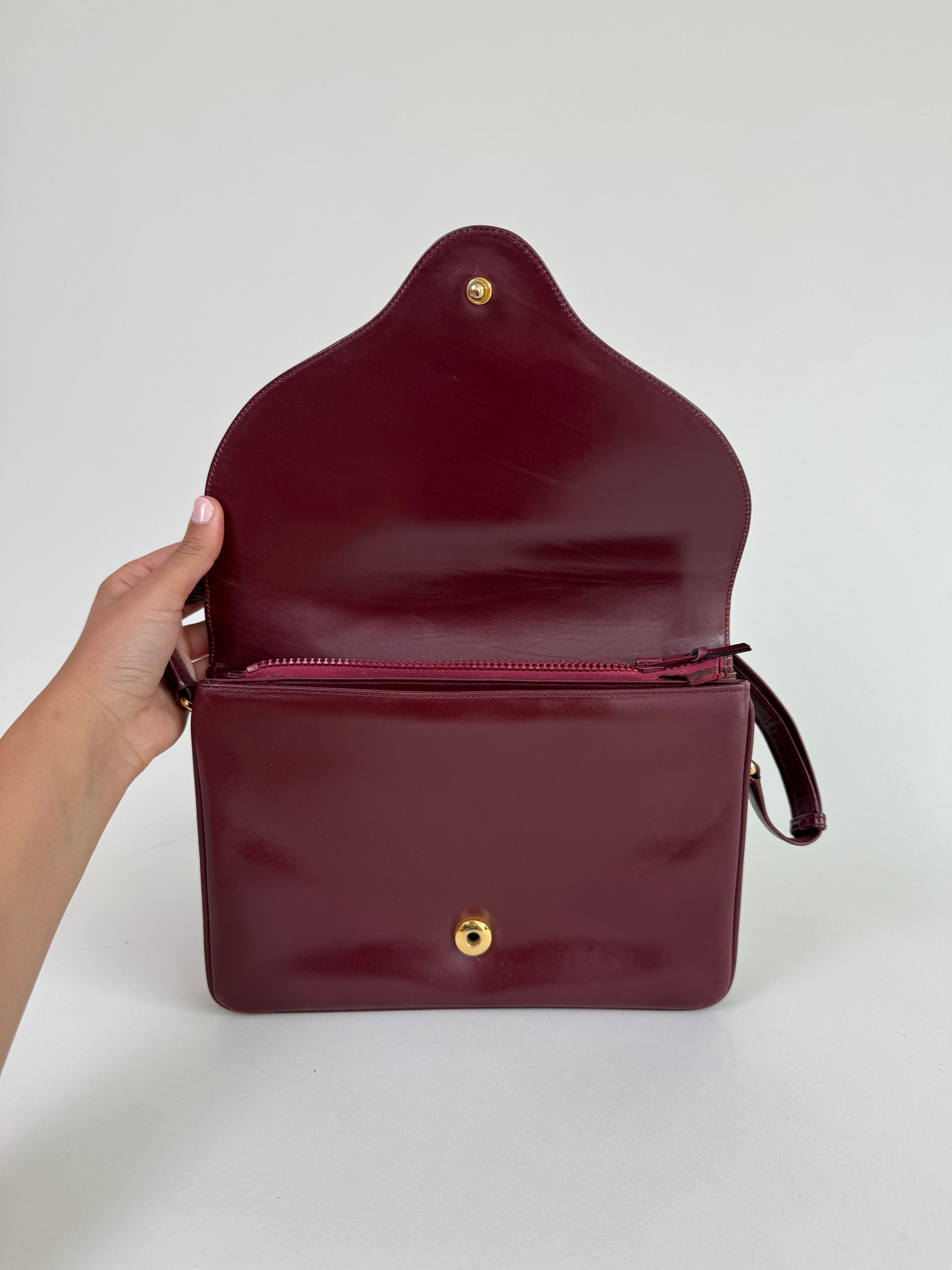 Gucci Burgundy Leather Horsebit Shoulder Bag