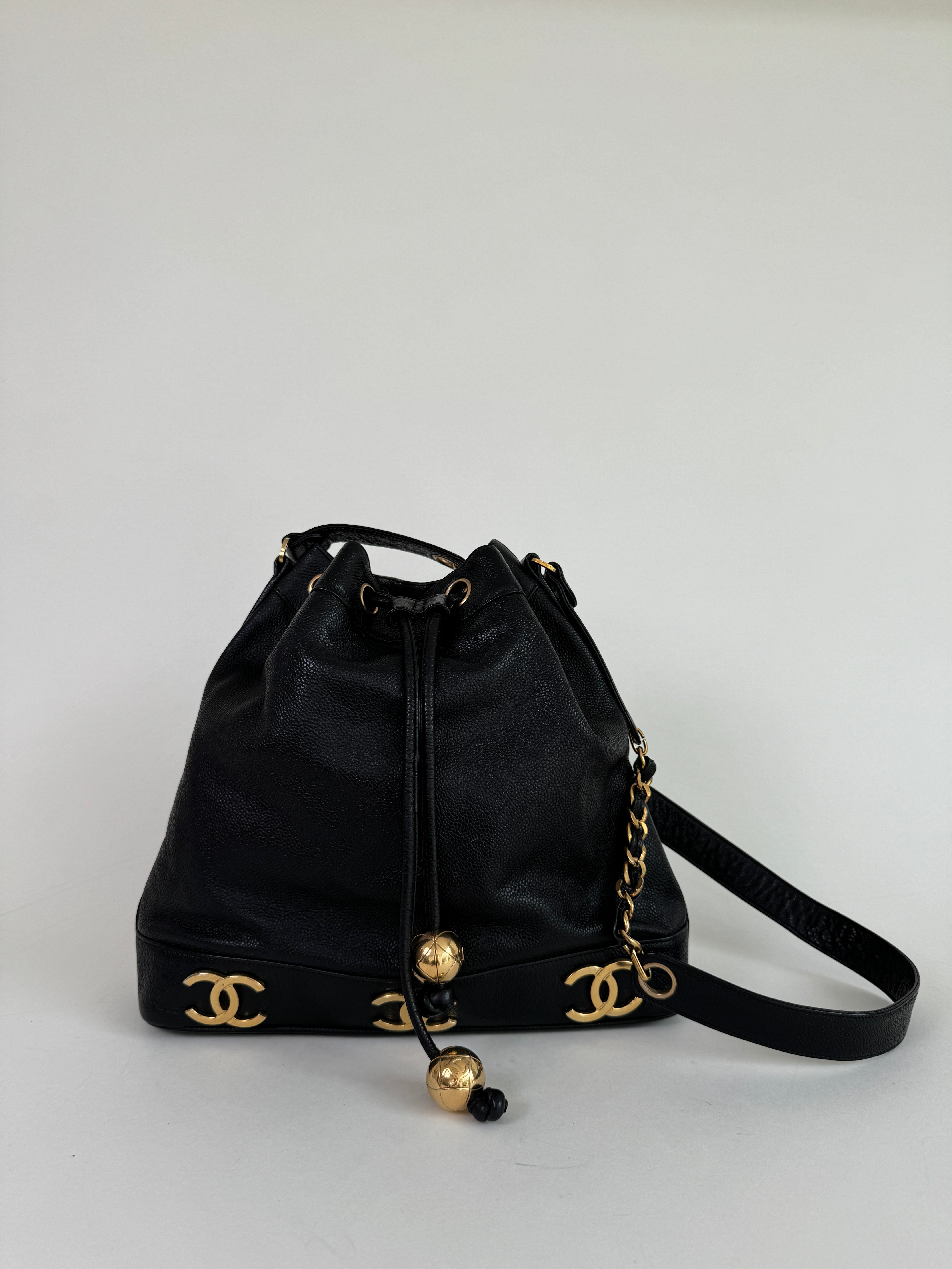 Chanel Black Caviar Leather Triple CC Bucket Bag