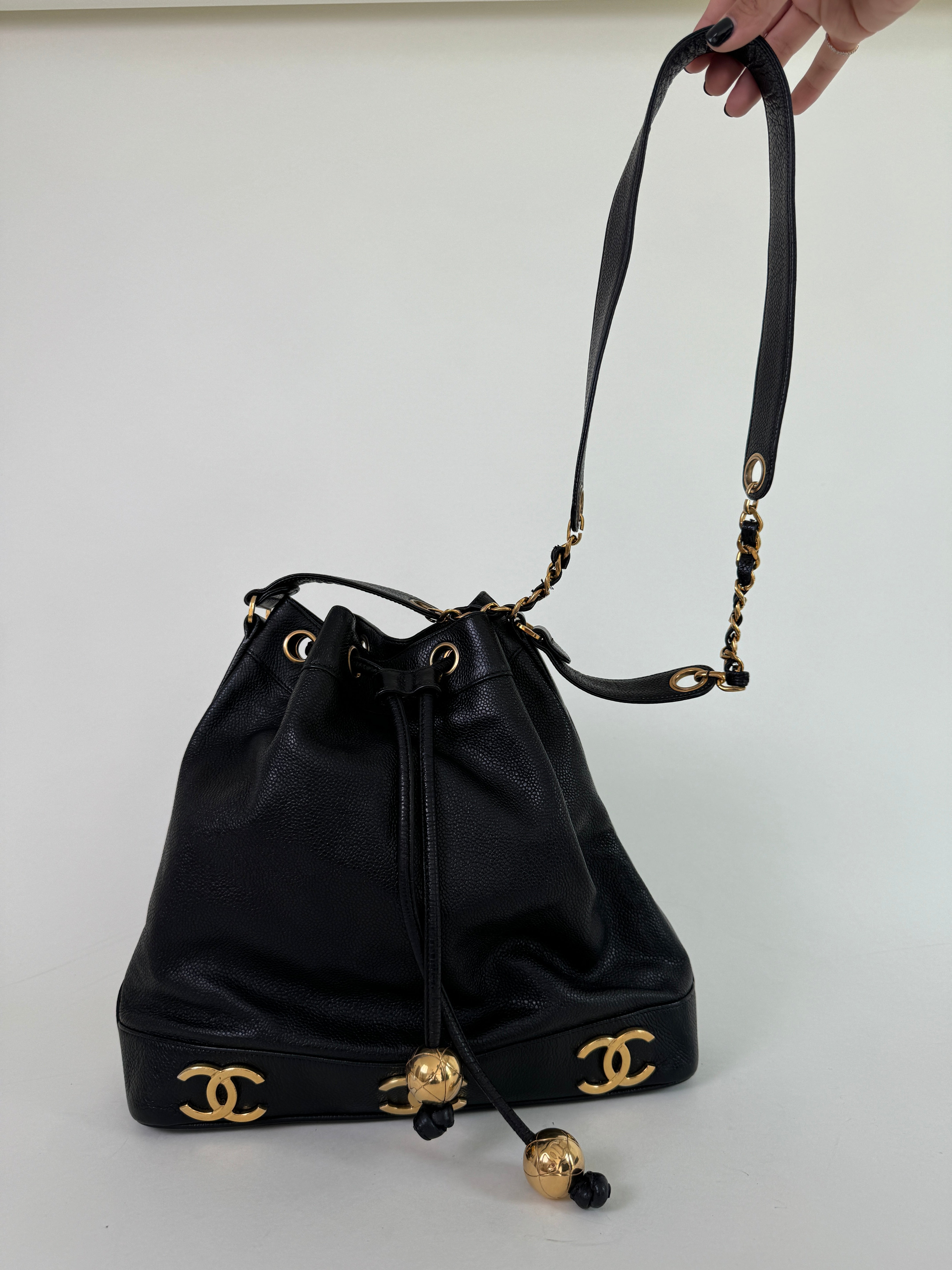 Chanel Black Caviar Leather Triple CC Bucket Bag