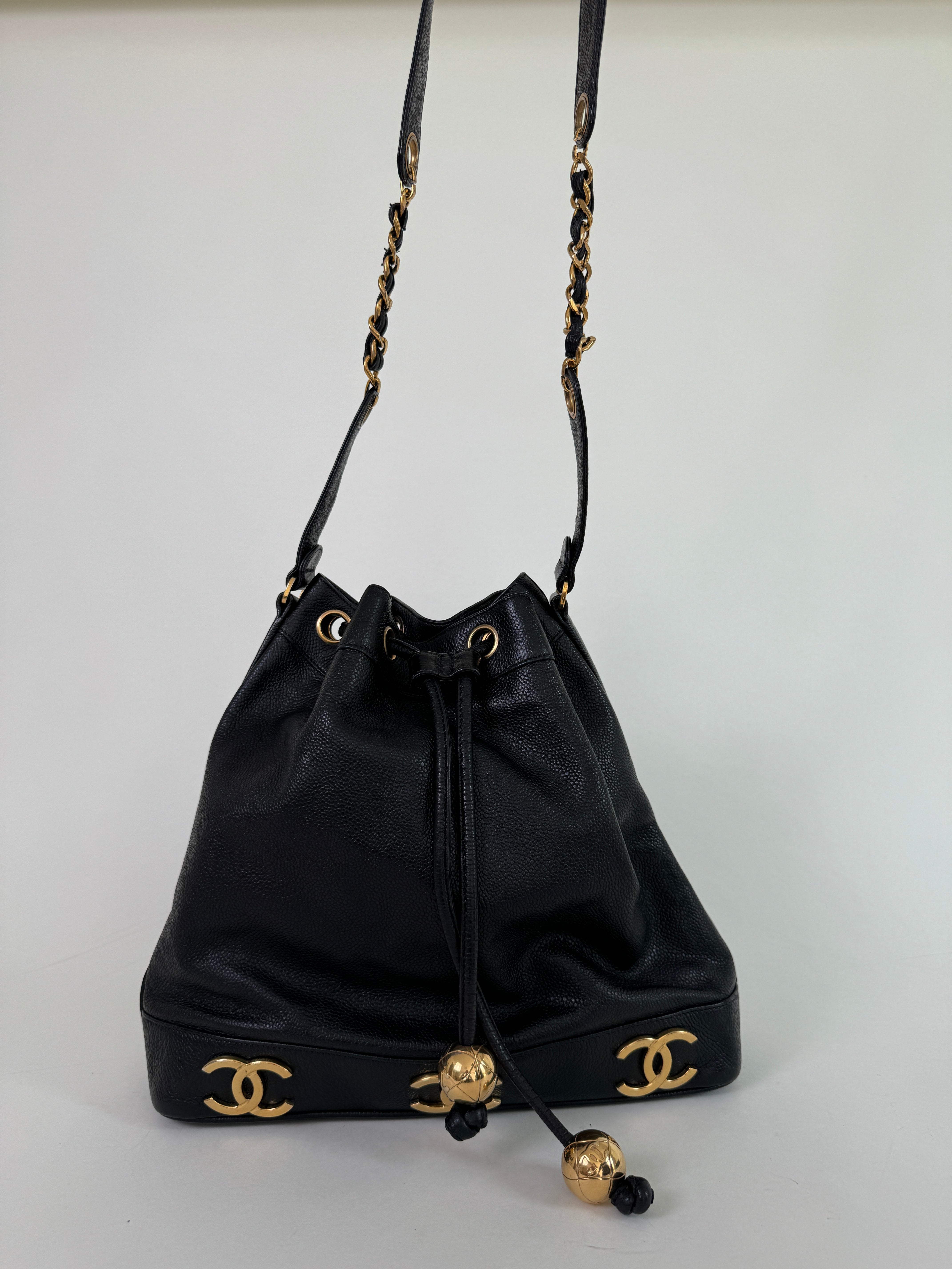 Chanel Black Caviar Leather Triple CC Bucket Bag