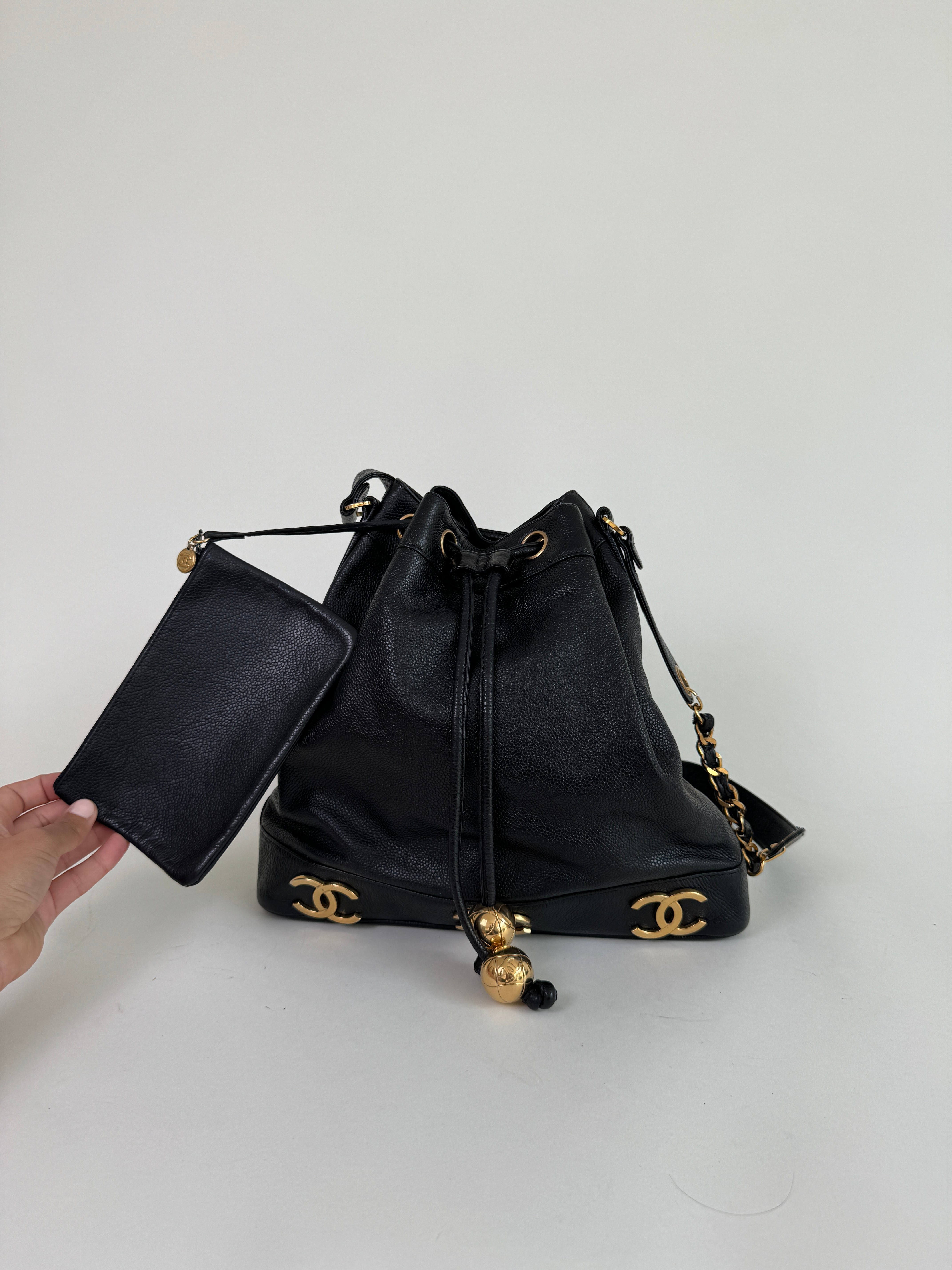 Chanel Black Caviar Leather Triple CC Bucket Bag