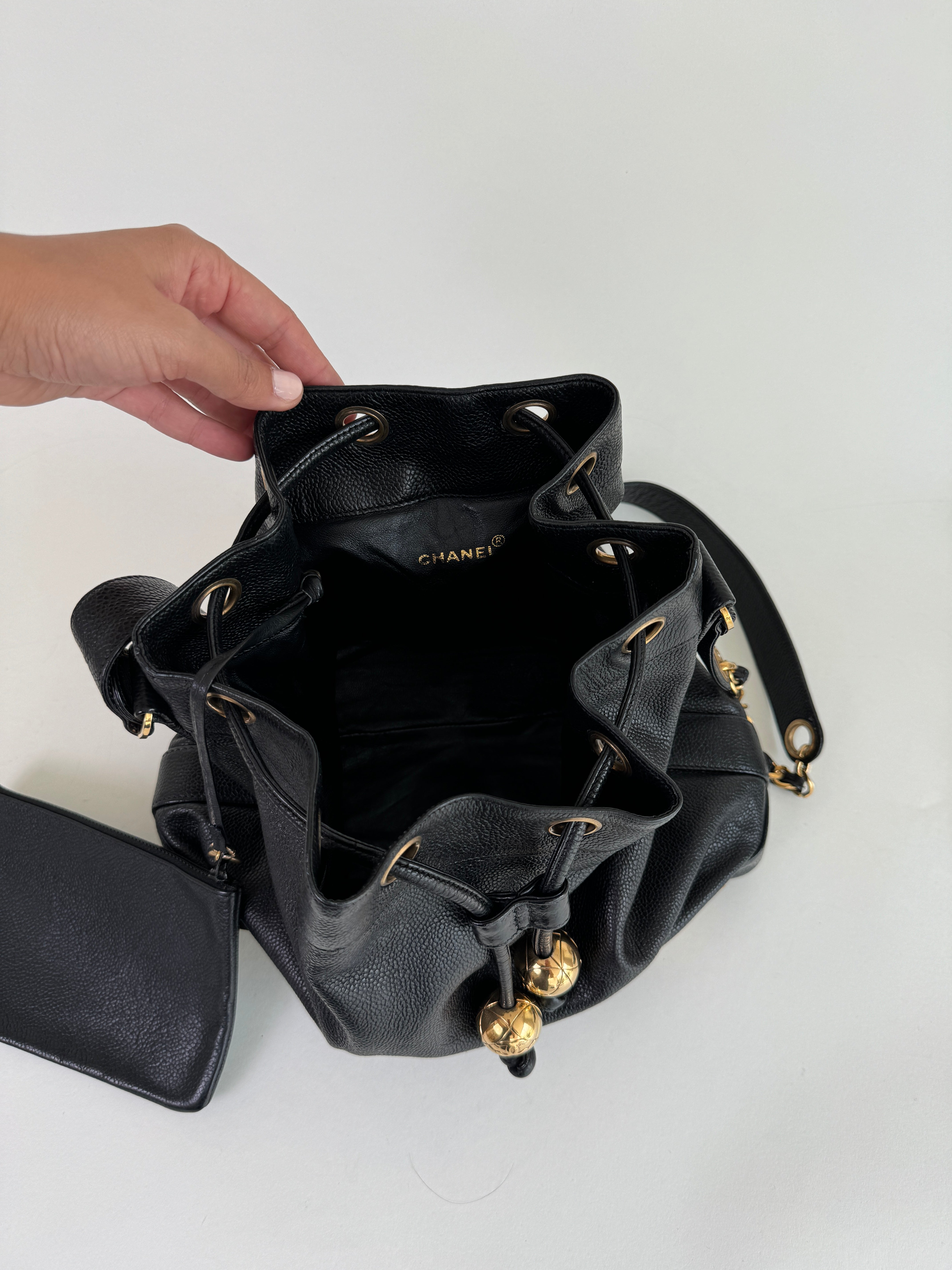 Chanel Black Caviar Leather Triple CC Bucket Bag