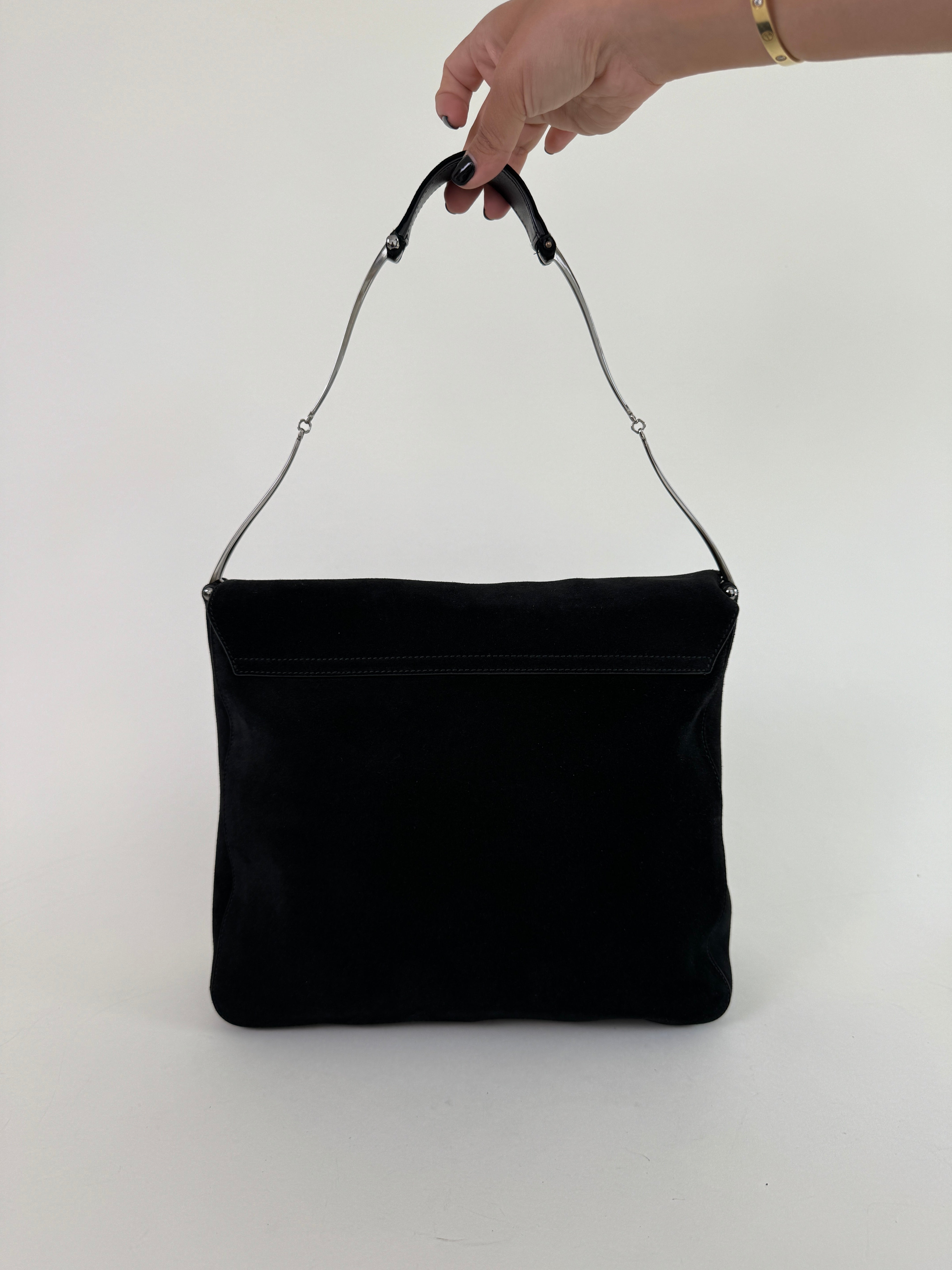 Gucci Tom Ford Black Suede Horsebit Shoulder Bag