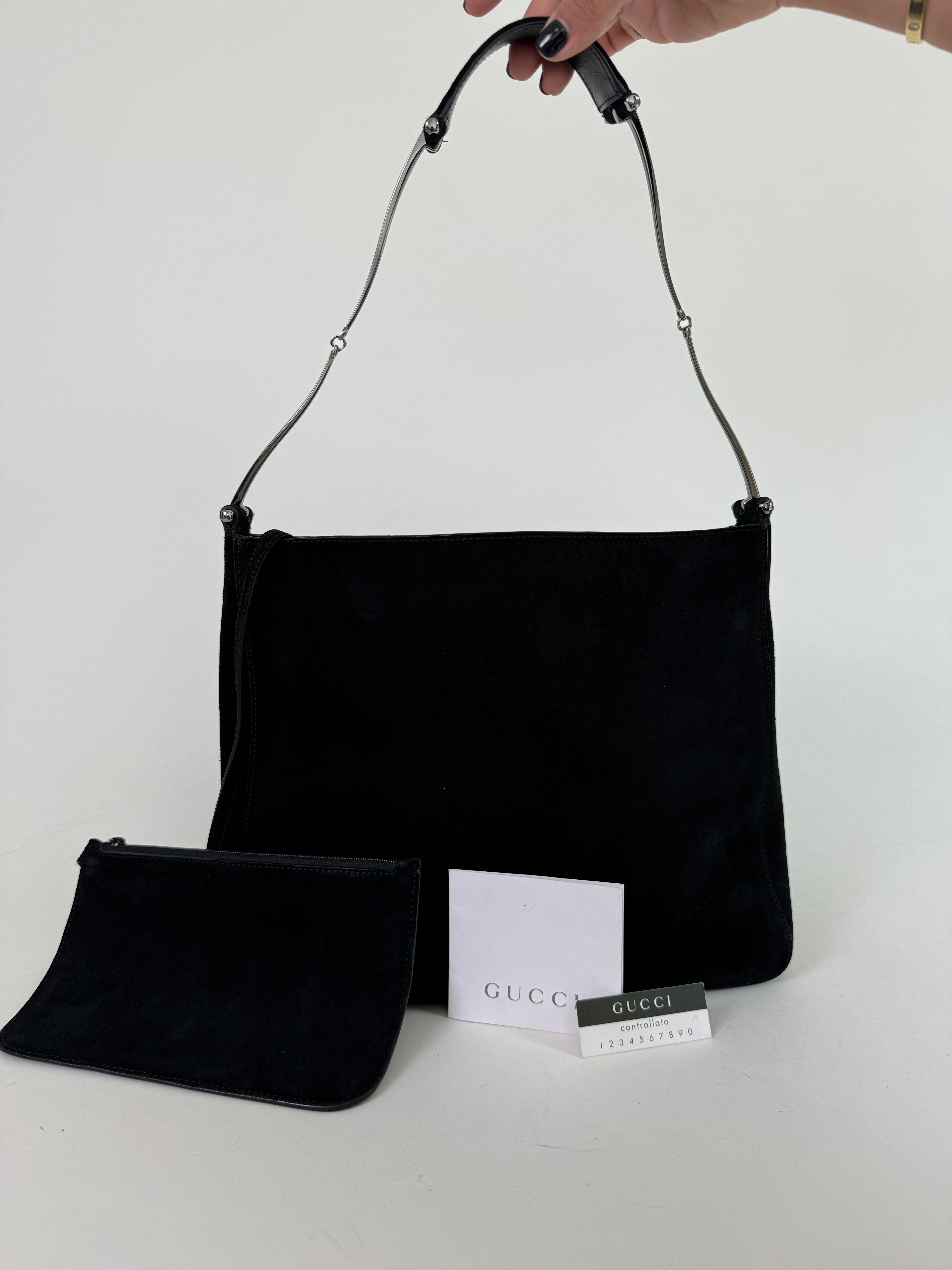 Gucci Tom Ford Black Suede Horsebit Shoulder Bag